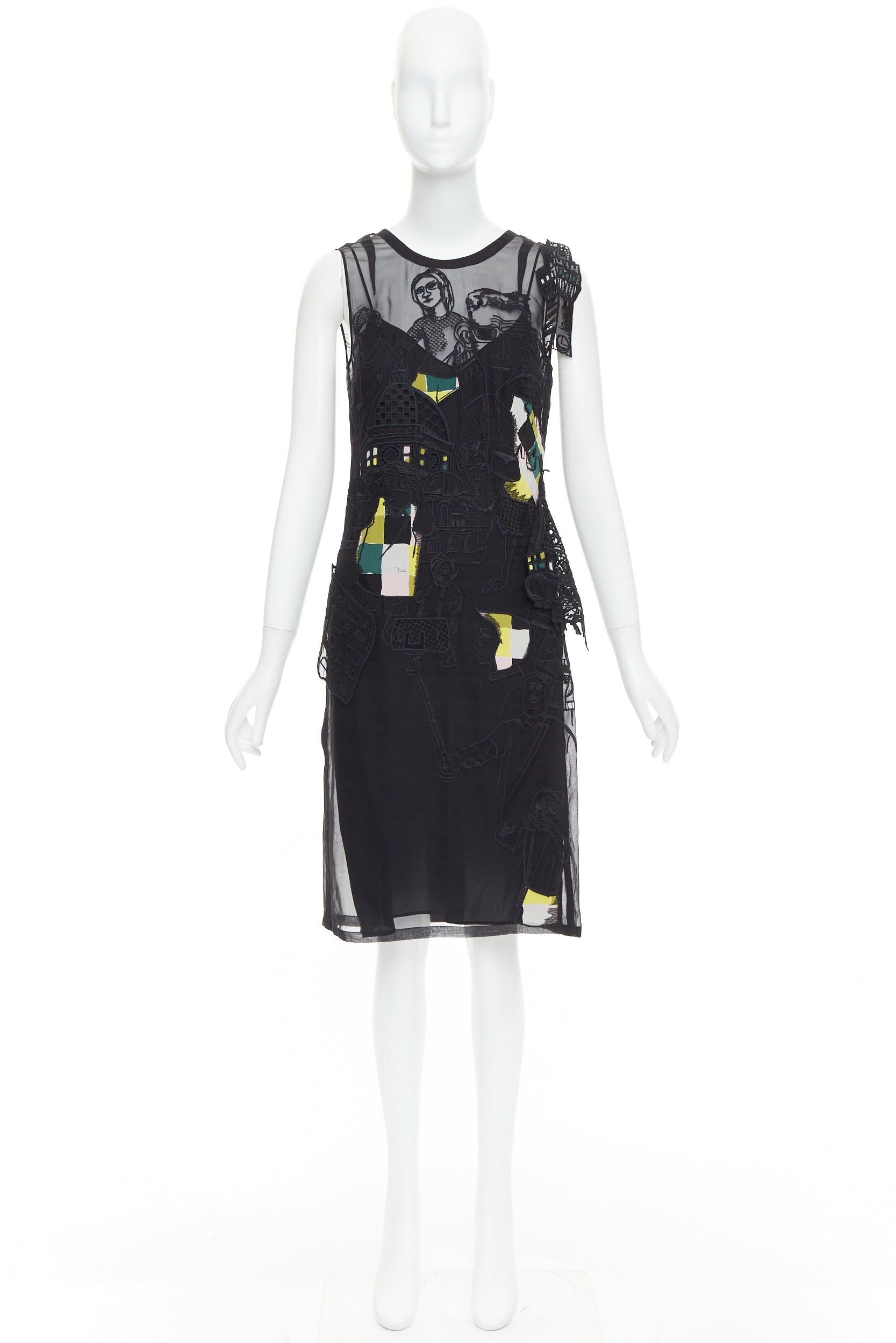 Emilio Pucci EMILIO PUCCI black sheer people embroidered colorful inserts sheer dress IT40 S Size S / US 4 / IT 40 - 9 Thumbnail