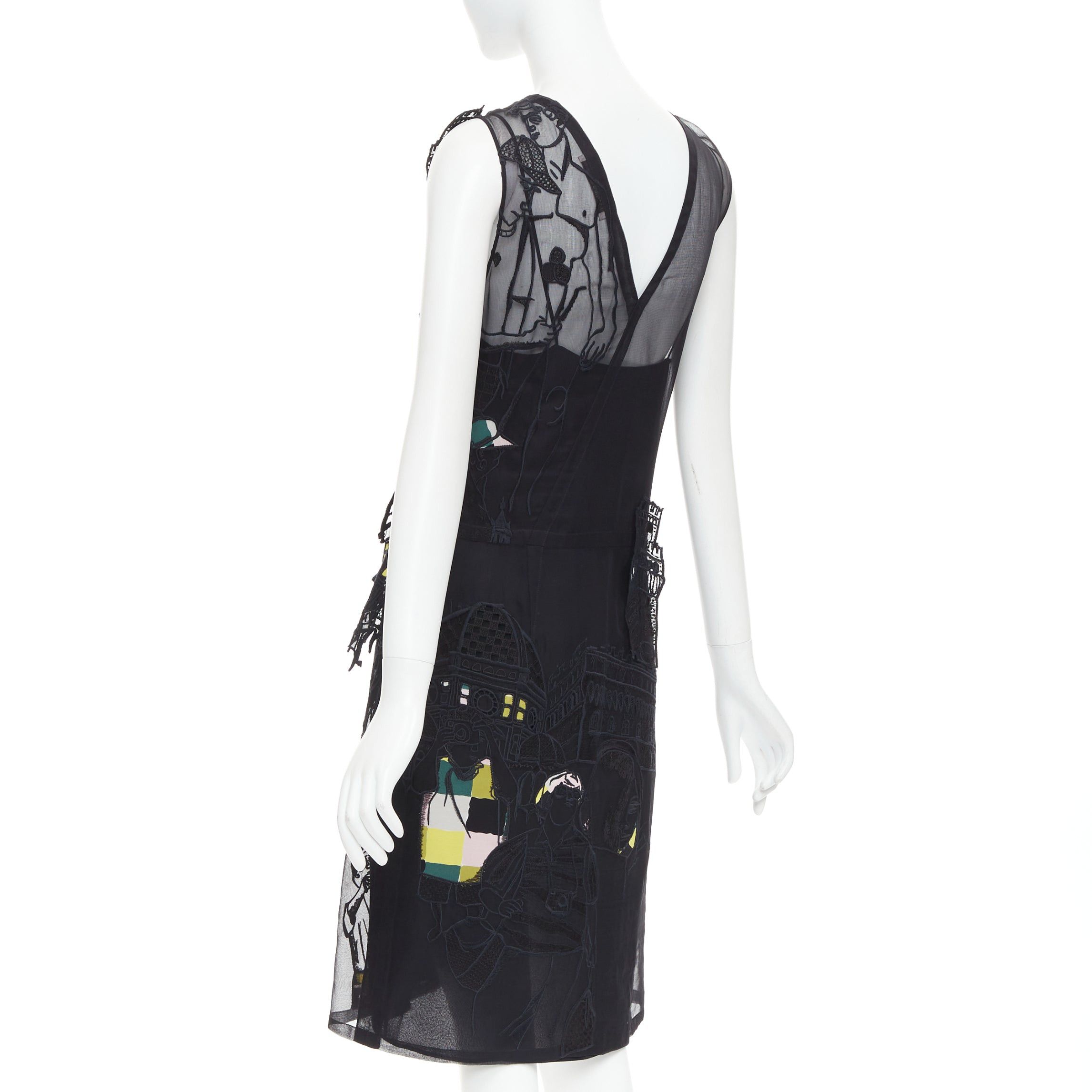 Emilio Pucci EMILIO PUCCI black sheer people embroidered colorful inserts sheer dress IT40 S Size S / US 4 / IT 40 - 6 Thumbnail