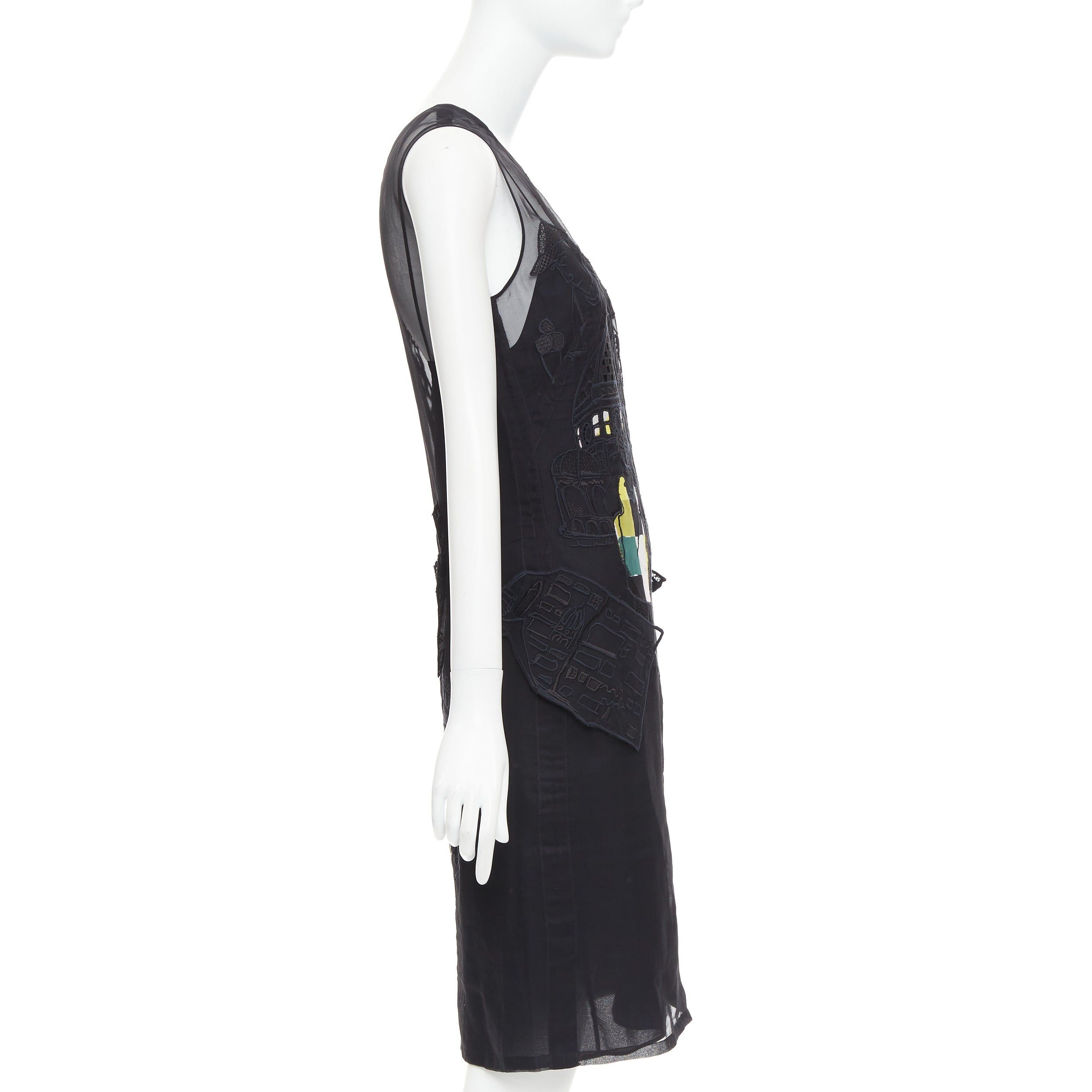 Emilio Pucci EMILIO PUCCI black sheer people embroidered colorful inserts sheer dress IT40 S Size S / US 4 / IT 40 - 4 Thumbnail