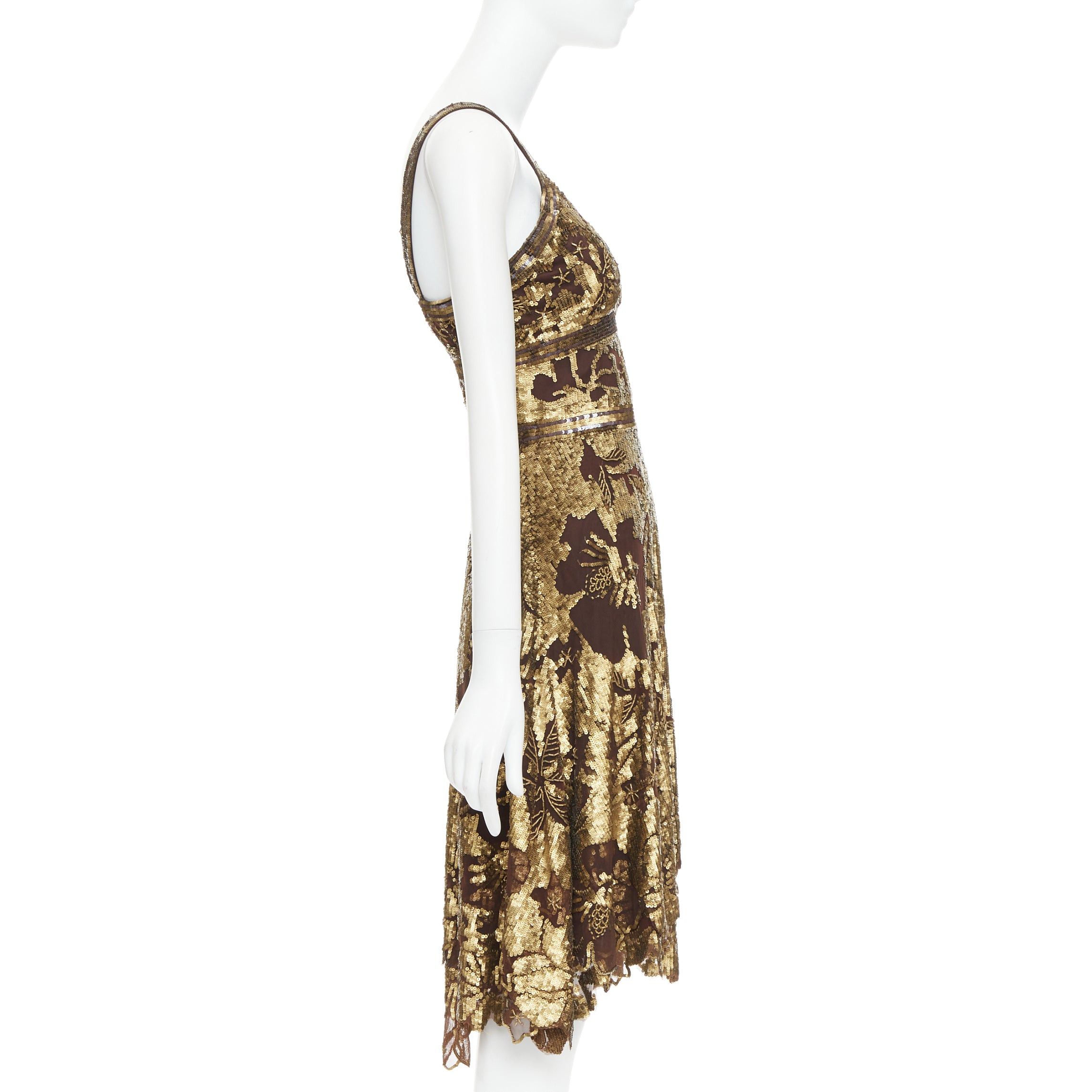 Other WUNDERKIND bronze gold brown 100% silk floral sequin handkerchief dress US2 S Size S / US 4 / IT 40 - 4 Thumbnail