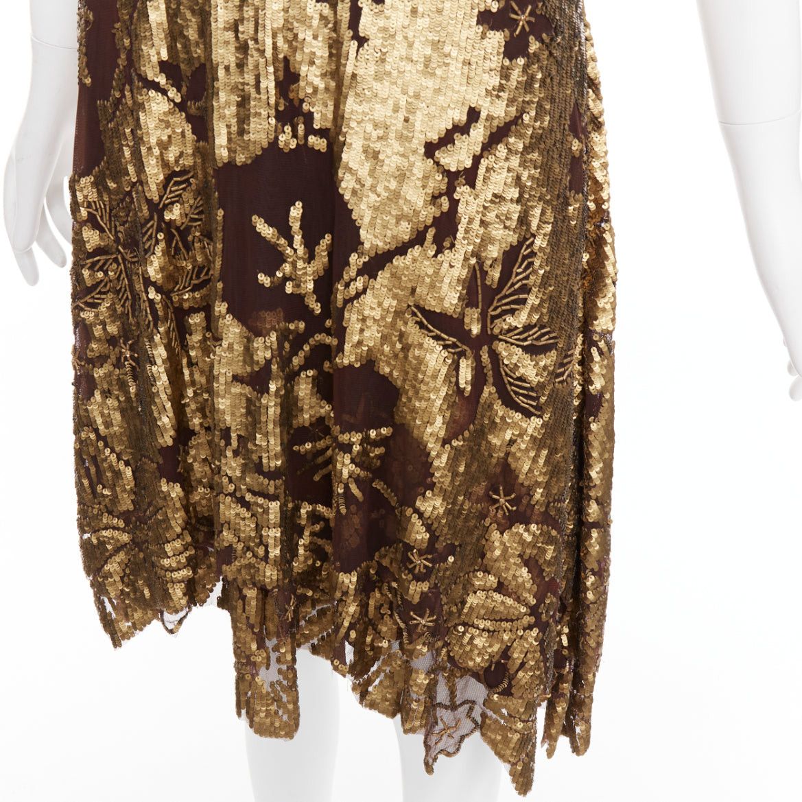 Other WUNDERKIND bronze gold brown 100% silk floral sequin handkerchief dress US2 S Size S / US 4 / IT 40 - 7 Thumbnail