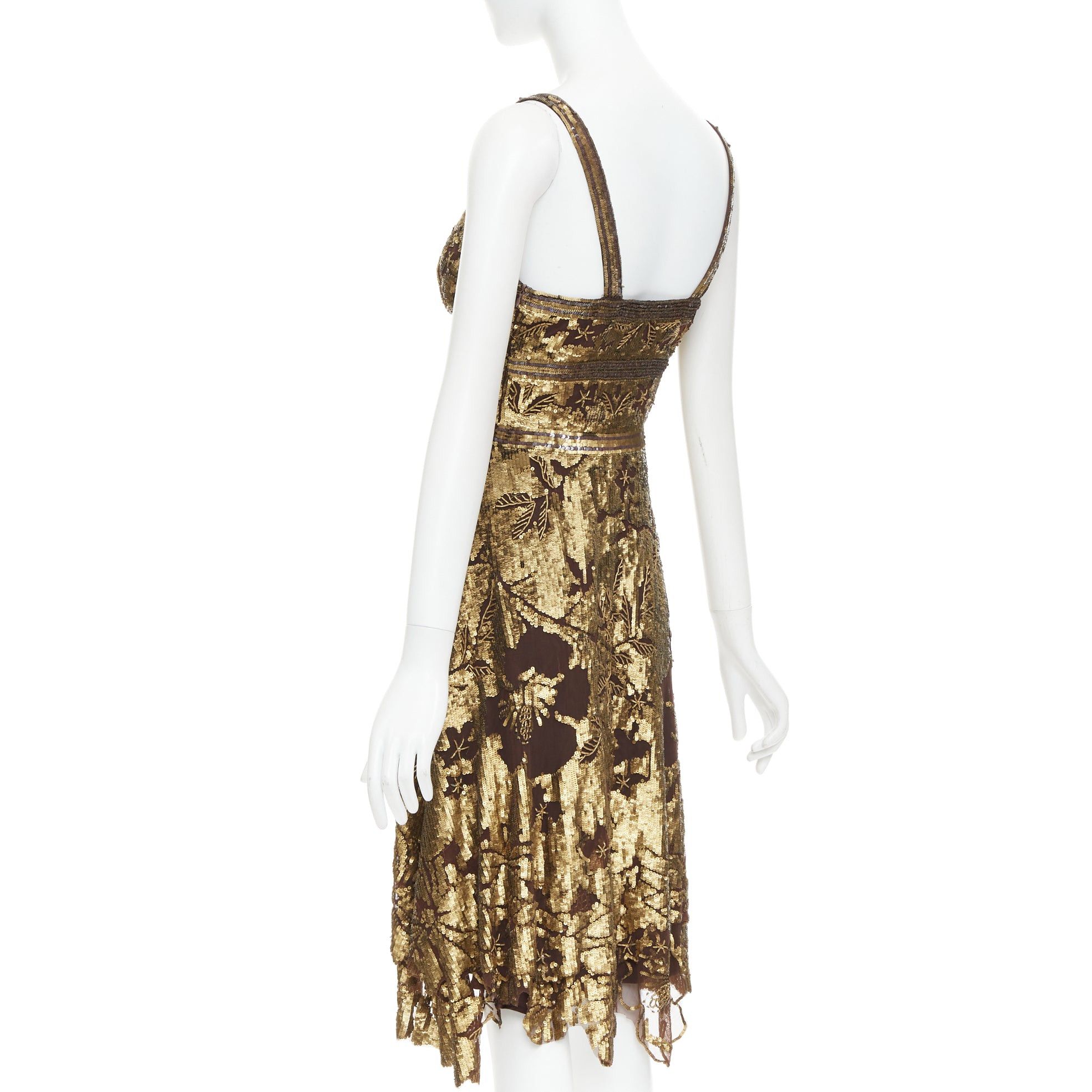 Other WUNDERKIND bronze gold brown 100% silk floral sequin handkerchief dress US2 S Size S / US 4 / IT 40 - 6 Thumbnail