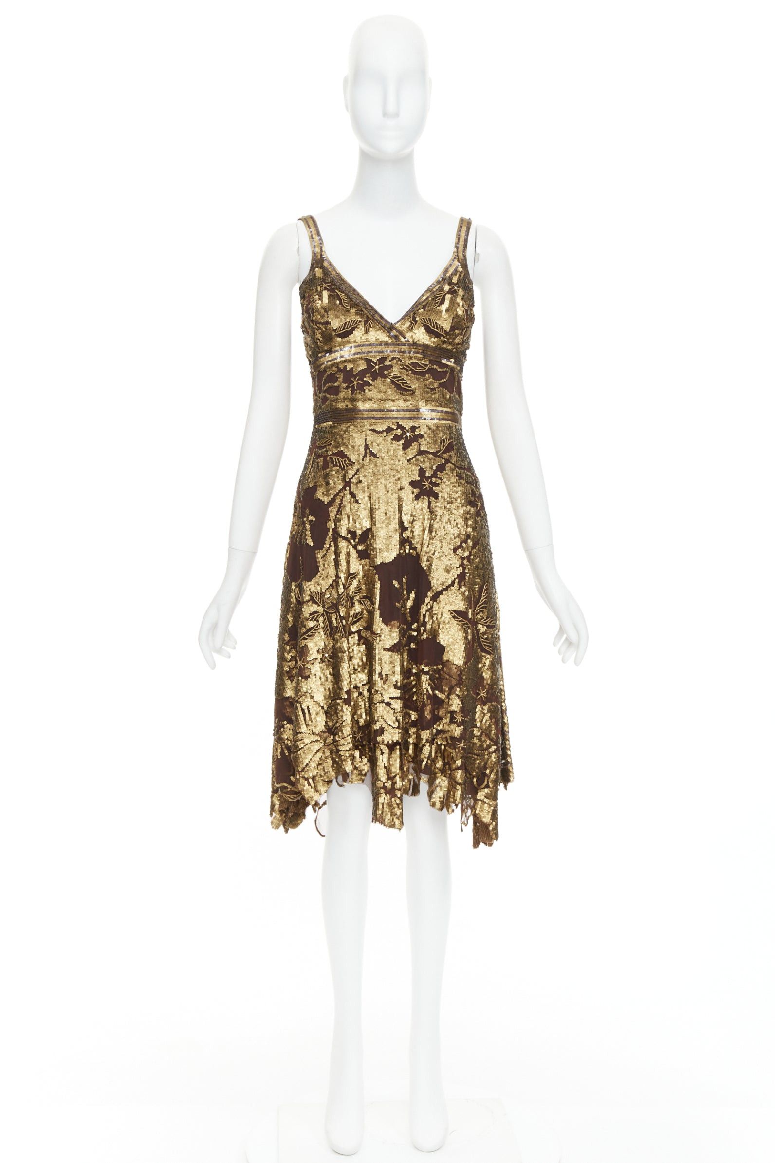 Other WUNDERKIND bronze gold brown 100% silk floral sequin handkerchief dress US2 S Size S / US 4 / IT 40 - 9 Thumbnail