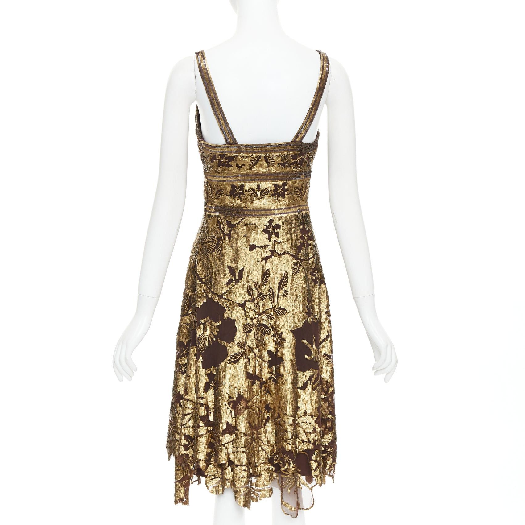 Other WUNDERKIND bronze gold brown 100% silk floral sequin handkerchief dress US2 S Size S / US 4 / IT 40 - 5 Thumbnail