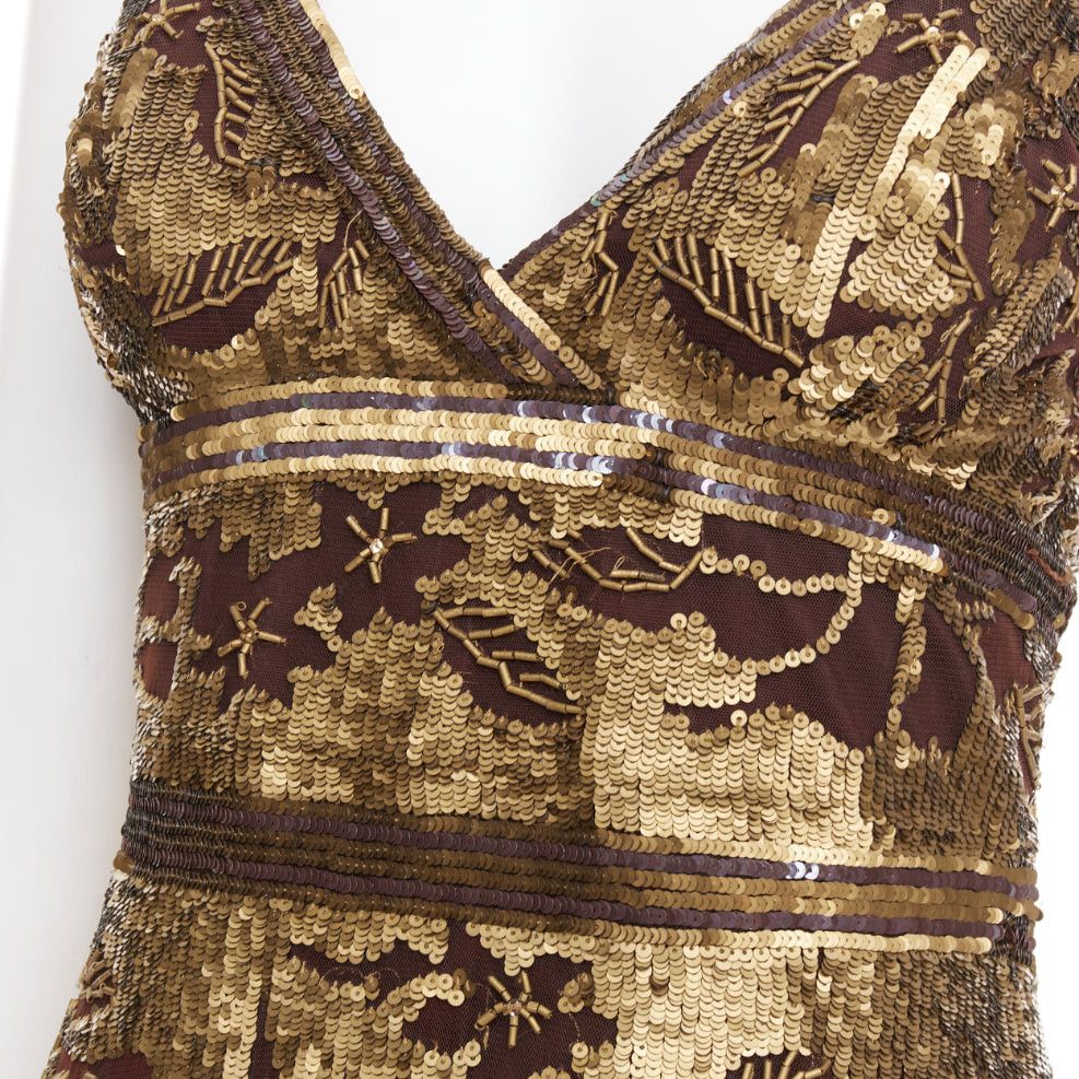Other WUNDERKIND bronze gold brown 100% silk floral sequin handkerchief dress US2 S Size S / US 4 / IT 40 - 2 Thumbnail