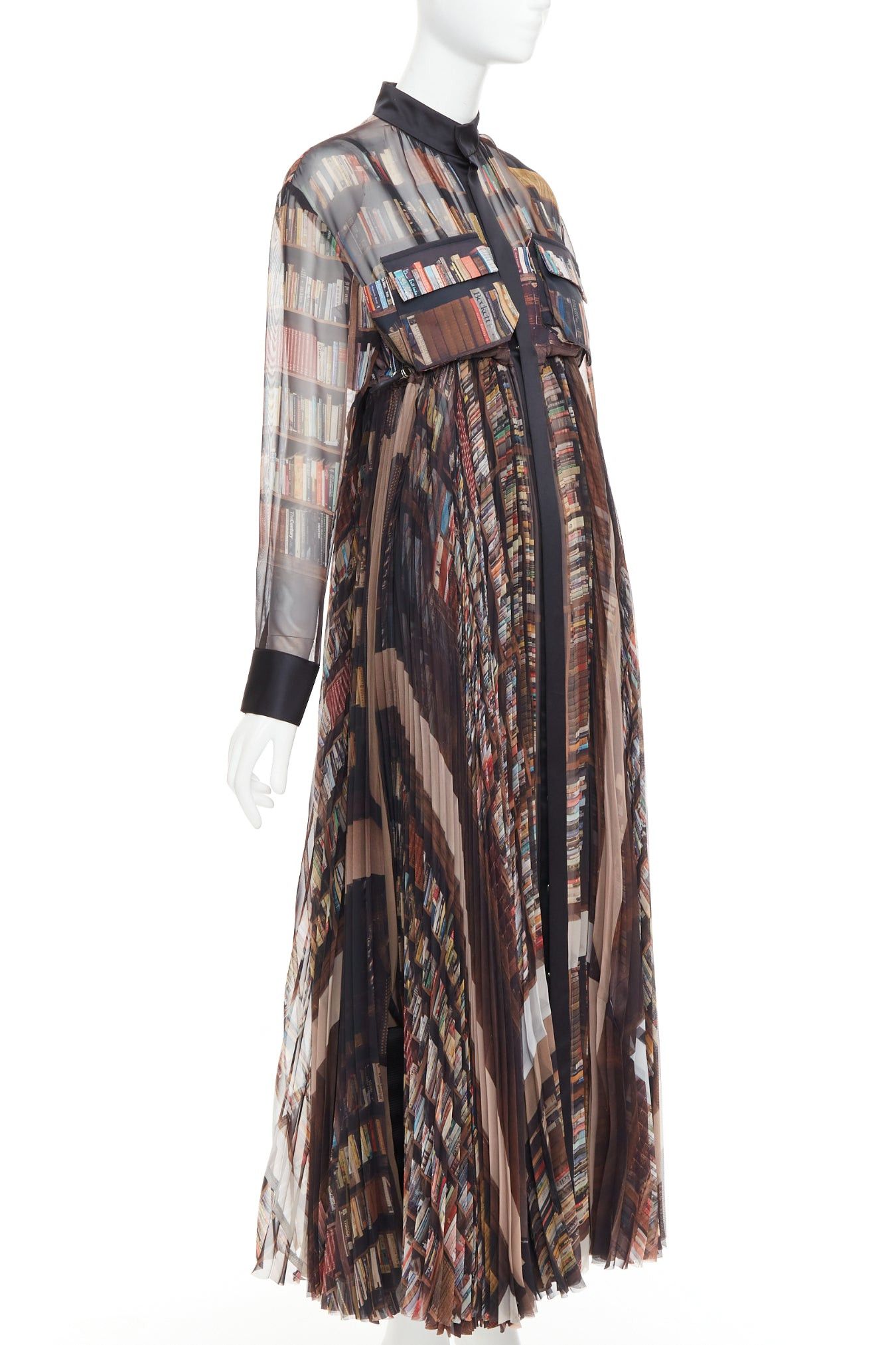 Sacai SACAI 2023 Interstellar black multicolour book shelf print pleated dress JP1 S Size S / US 4 / IT 40 - 3 Thumbnail