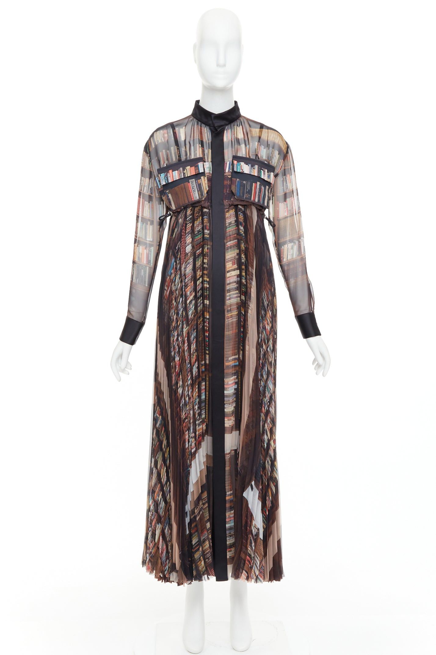 Sacai SACAI 2023 Interstellar black multicolour book shelf print pleated dress JP1 S Size S / US 4 / IT 40 - 9 Thumbnail