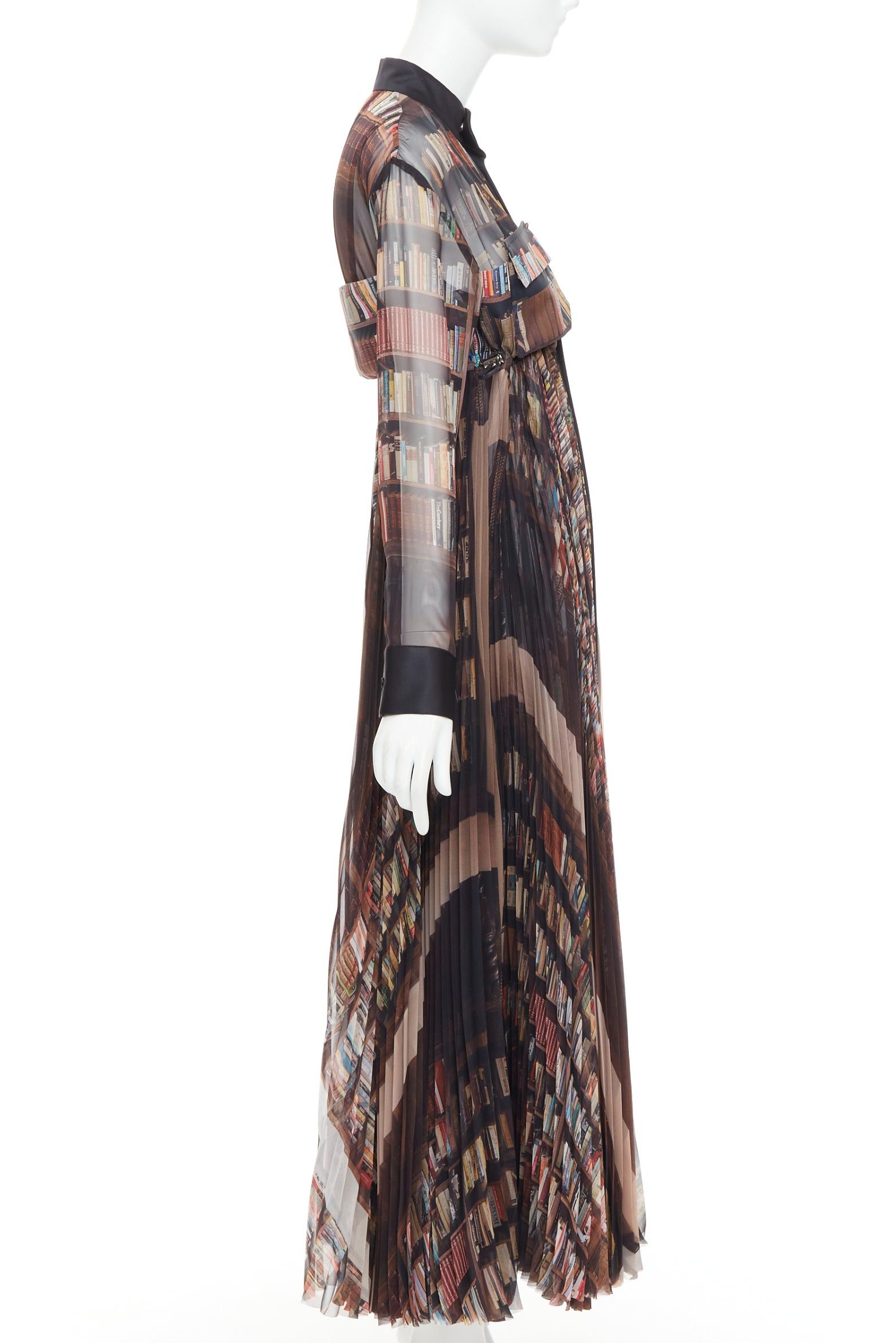 Sacai SACAI 2023 Interstellar black multicolour book shelf print pleated dress JP1 S Size S / US 4 / IT 40 - 4 Thumbnail
