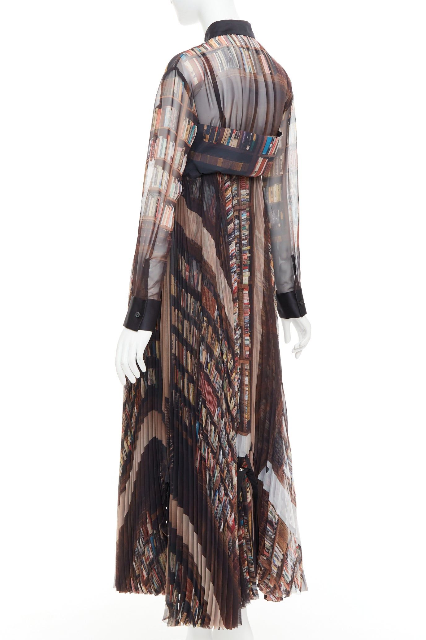 Sacai SACAI 2023 Interstellar black multicolour book shelf print pleated dress JP1 S Size S / US 4 / IT 40 - 6 Thumbnail