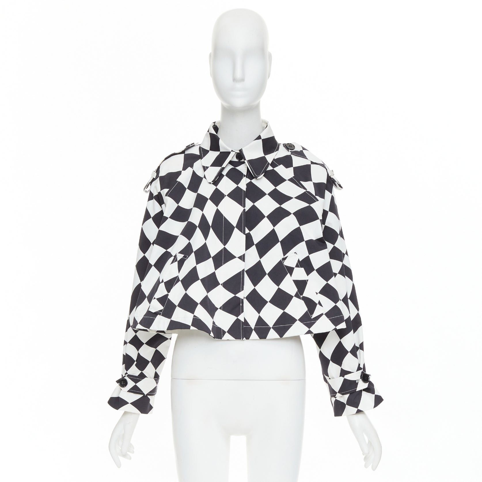 Maison Margiela MAISON MARGIELA MM6 black white checkerboard cotton cropped flared coat FR40 M Size M / US 6-8 / IT 42-44 - 9 Thumbnail
