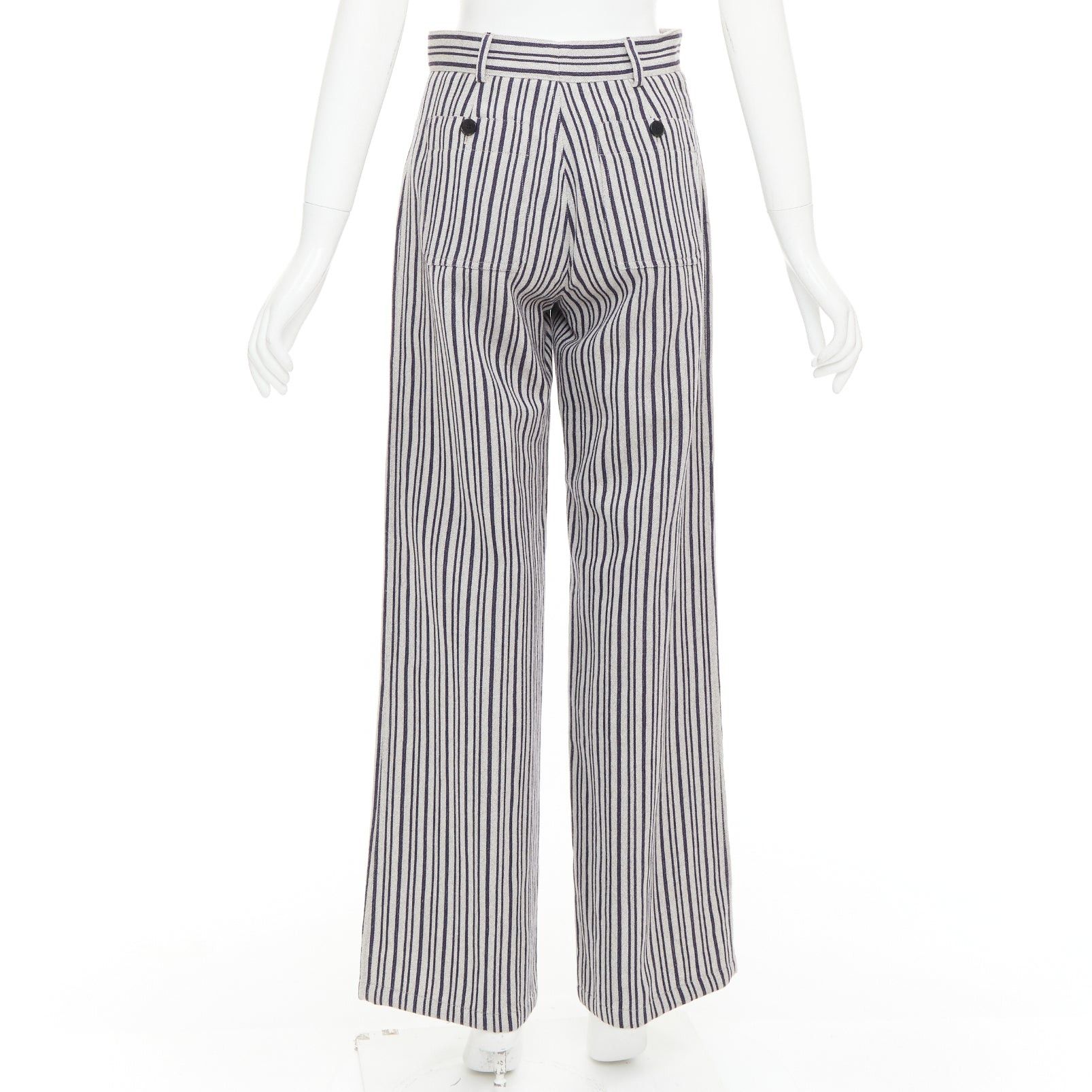 Dior CHRISTIAN DIOR grey navy virgin wool high waisted striped wide leg pants FR36 S Size 27" / US 4 / IT 40 - 5 Thumbnail