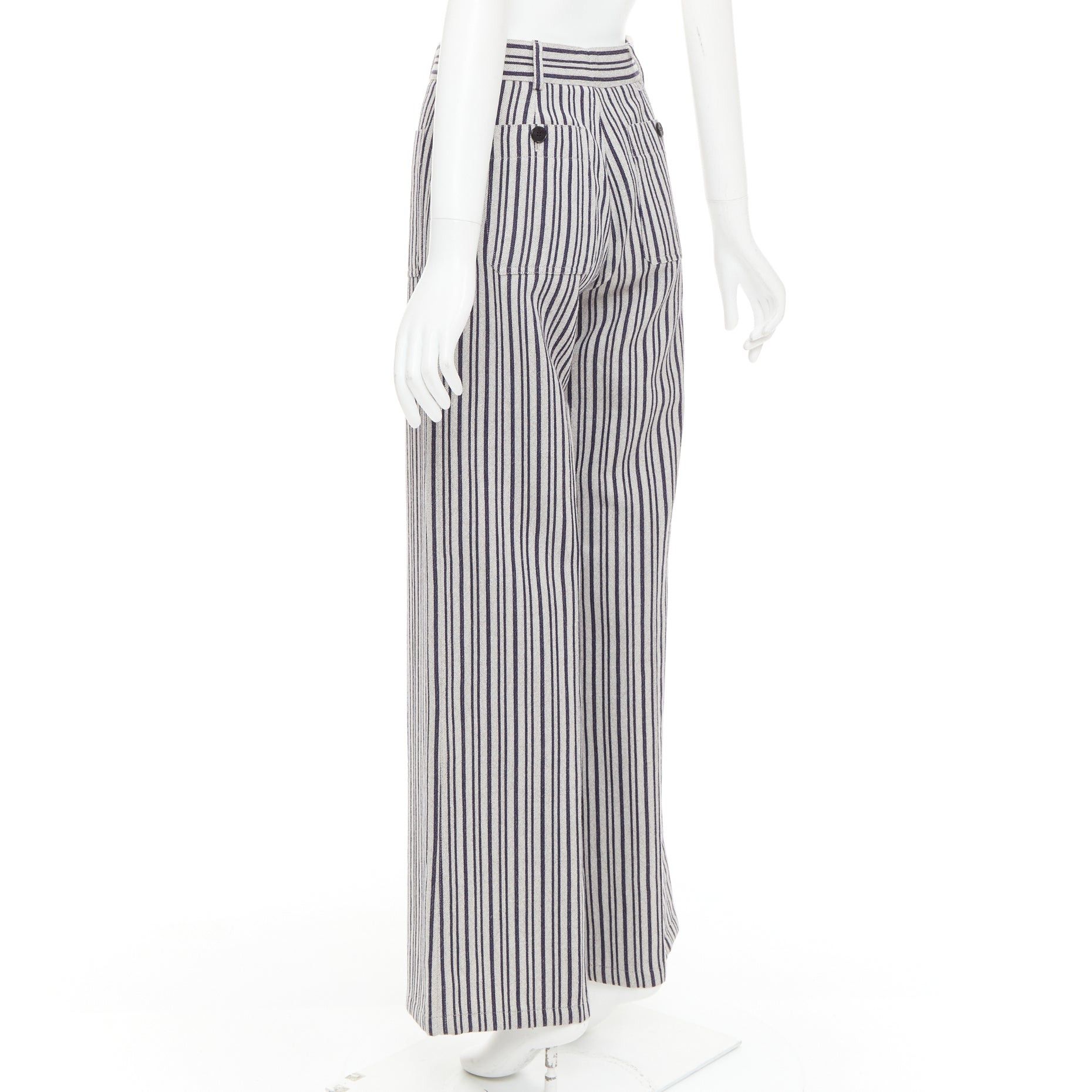 Dior CHRISTIAN DIOR grey navy virgin wool high waisted striped wide leg pants FR36 S Size 27" / US 4 / IT 40 - 6 Thumbnail