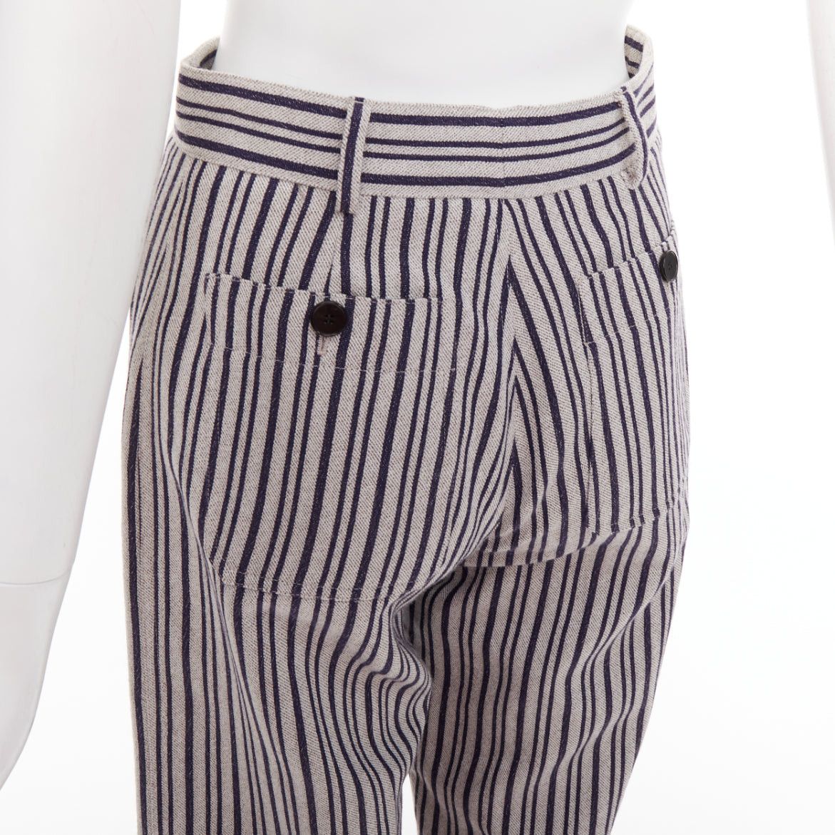 Dior CHRISTIAN DIOR grey navy virgin wool high waisted striped wide leg pants FR36 S Size 27" / US 4 / IT 40 - 2 Thumbnail