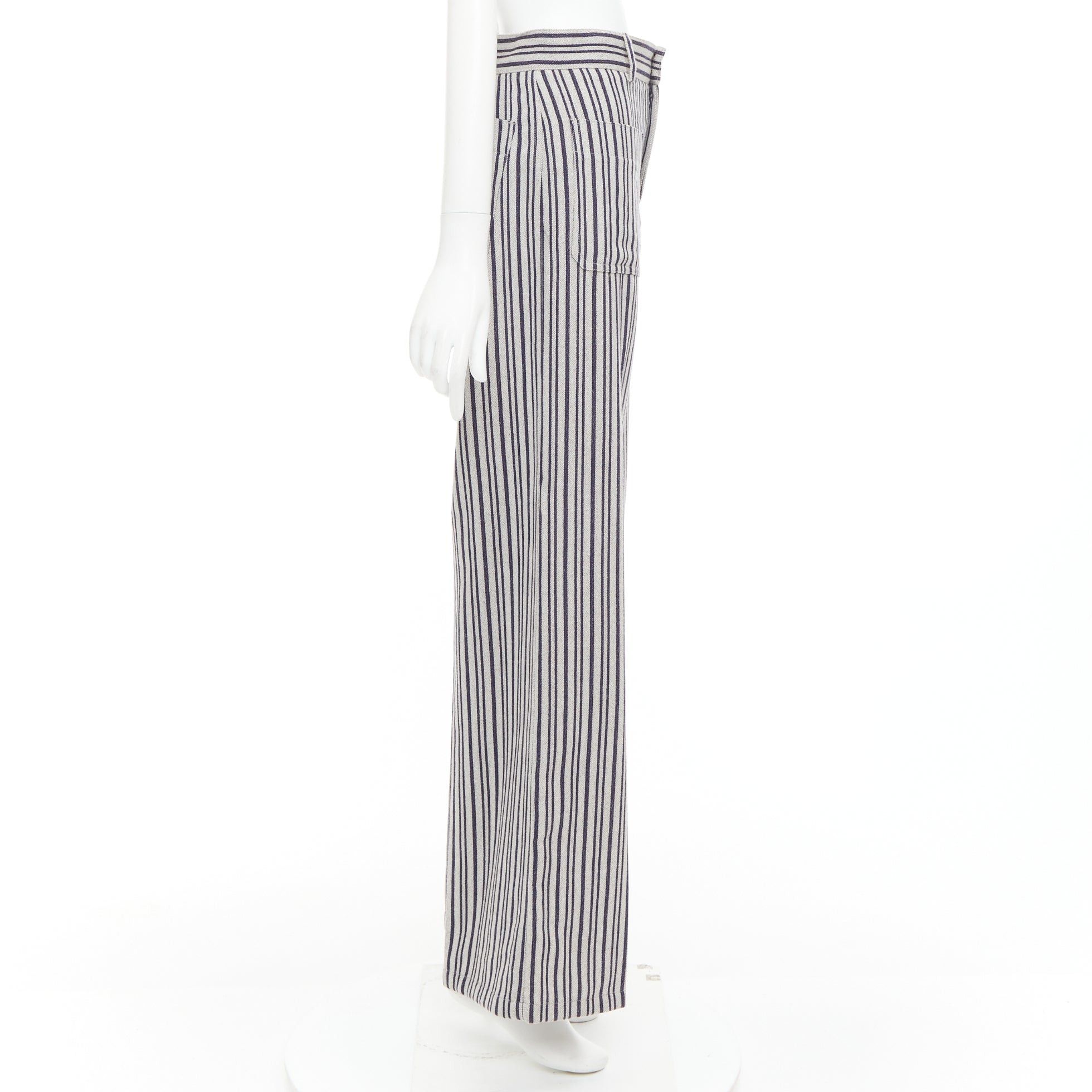 Dior CHRISTIAN DIOR grey navy virgin wool high waisted striped wide leg pants FR36 S Size 27" / US 4 / IT 40 - 4 Thumbnail