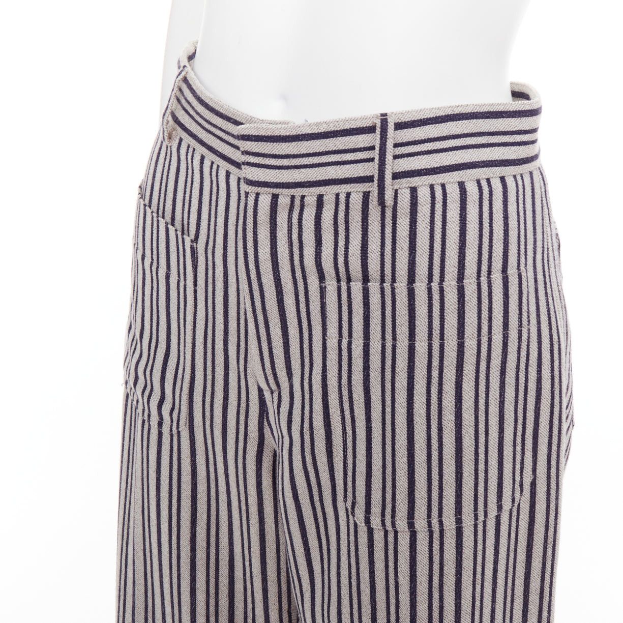 Dior CHRISTIAN DIOR grey navy virgin wool high waisted striped wide leg pants FR36 S Size 27" / US 4 / IT 40 - 7 Thumbnail