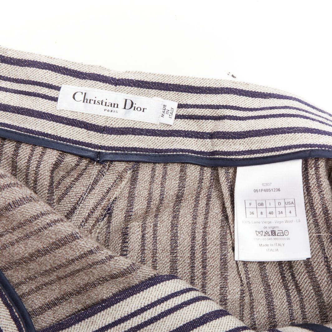 Dior CHRISTIAN DIOR grey navy virgin wool high waisted striped wide leg pants FR36 S Size 27" / US 4 / IT 40 - 8 Thumbnail