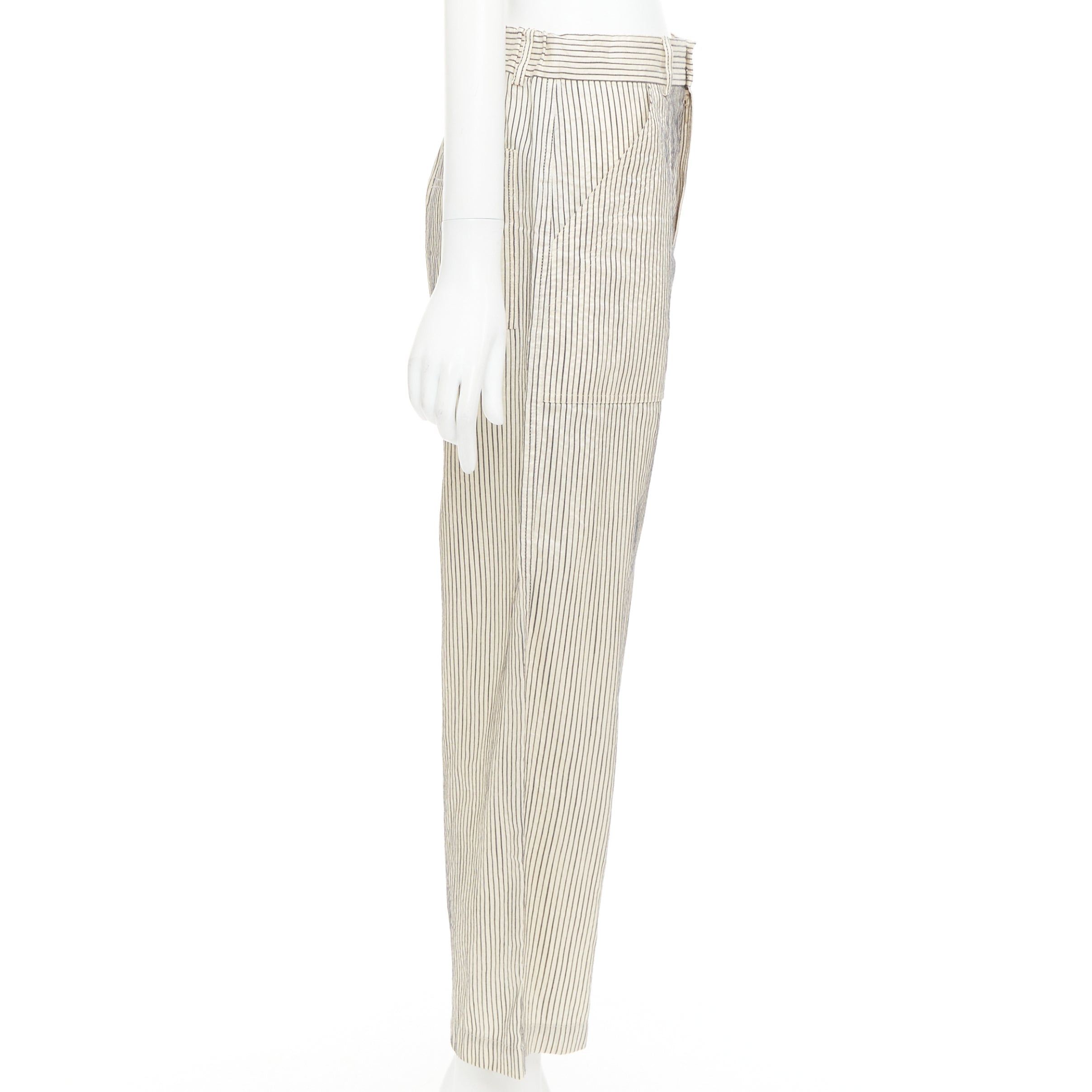 Dior CHRISTIAN DIOR beige navy silk cotton striped cropped wide pants FR36 S Size 27" / US 4 / IT 40 - 4 Thumbnail