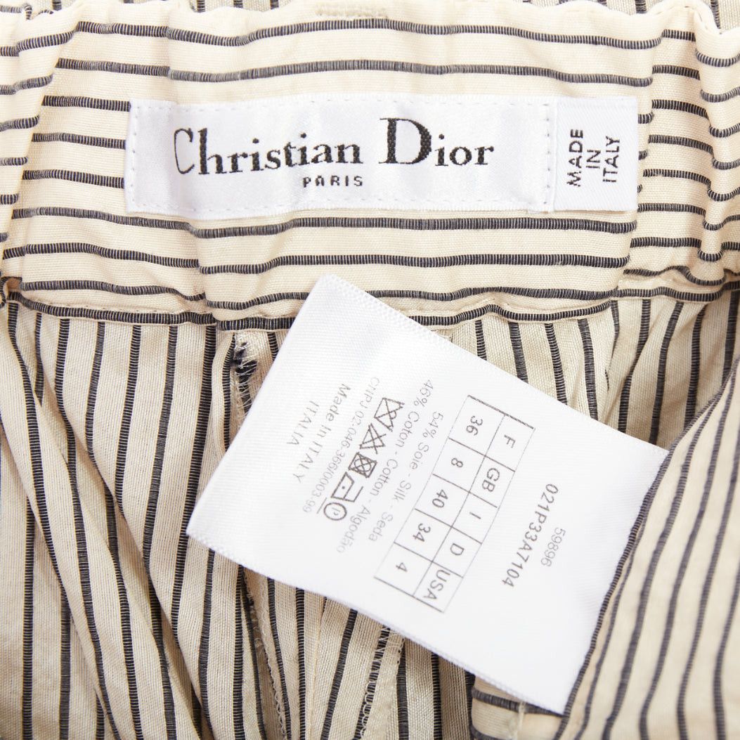 Dior CHRISTIAN DIOR beige navy silk cotton striped cropped wide pants FR36 S Size 27" / US 4 / IT 40 - 8 Thumbnail