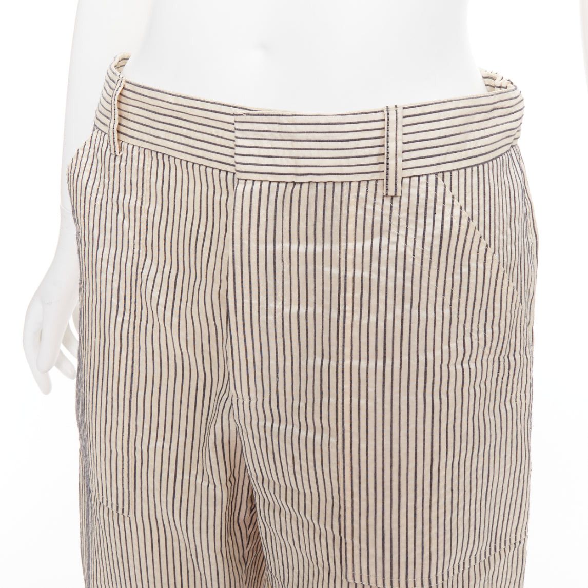 Dior CHRISTIAN DIOR beige navy silk cotton striped cropped wide pants FR36 S Size 27" / US 4 / IT 40 - 7 Thumbnail