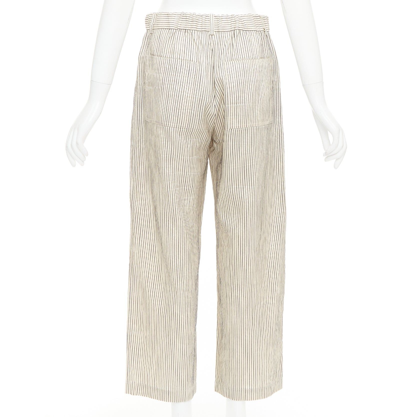 Dior CHRISTIAN DIOR beige navy silk cotton striped cropped wide pants FR36 S Size 27" / US 4 / IT 40 - 5 Thumbnail