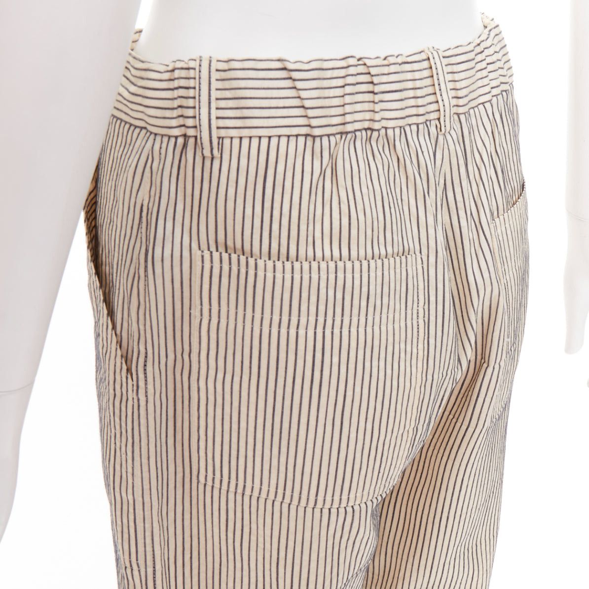 Dior CHRISTIAN DIOR beige navy silk cotton striped cropped wide pants FR36 S Size 27" / US 4 / IT 40 - 2 Thumbnail