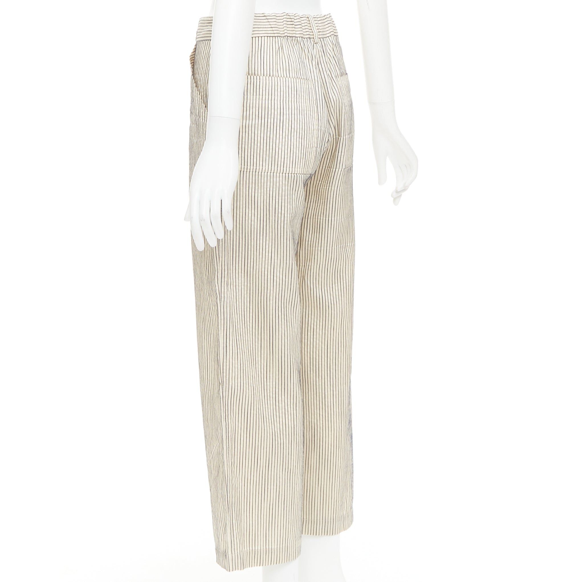 Dior CHRISTIAN DIOR beige navy silk cotton striped cropped wide pants FR36 S Size 27" / US 4 / IT 40 - 6 Thumbnail