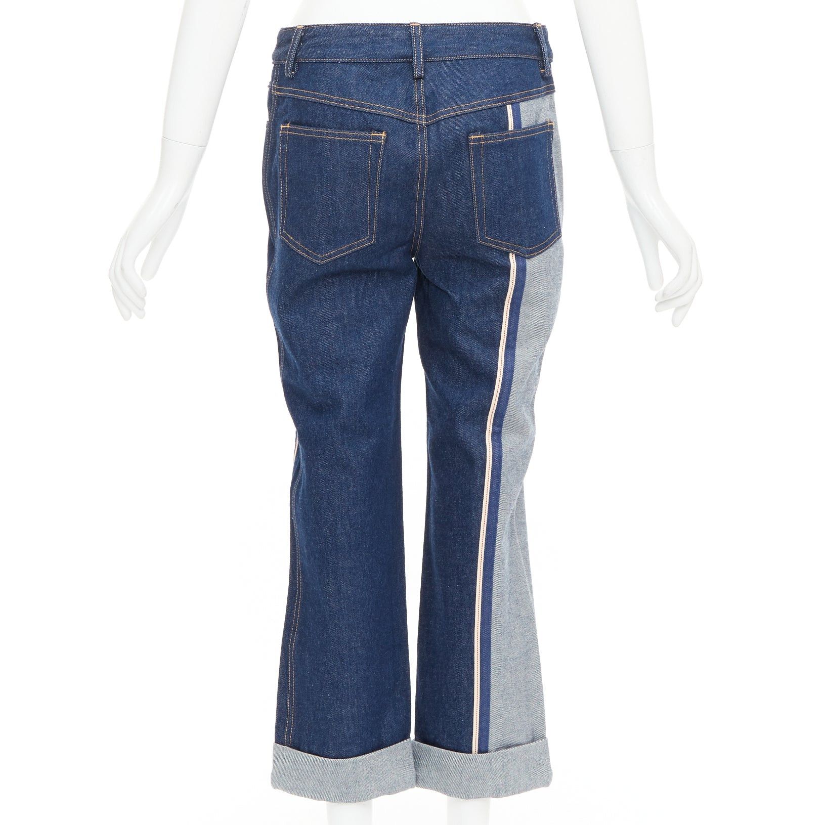 MONSE MONSE dark light blue reversed deconstructed patchwork flare cropped jeans US2 S Size 27" / US 4 / IT 40 - 5 Thumbnail