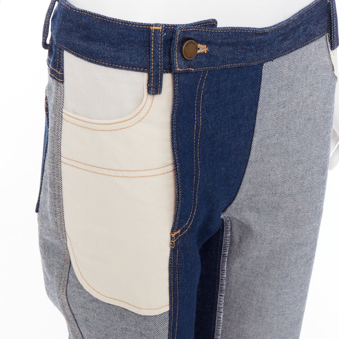 MONSE MONSE dark light blue reversed deconstructed patchwork flare cropped jeans US2 S Size 27" / US 4 / IT 40 - 7 Thumbnail