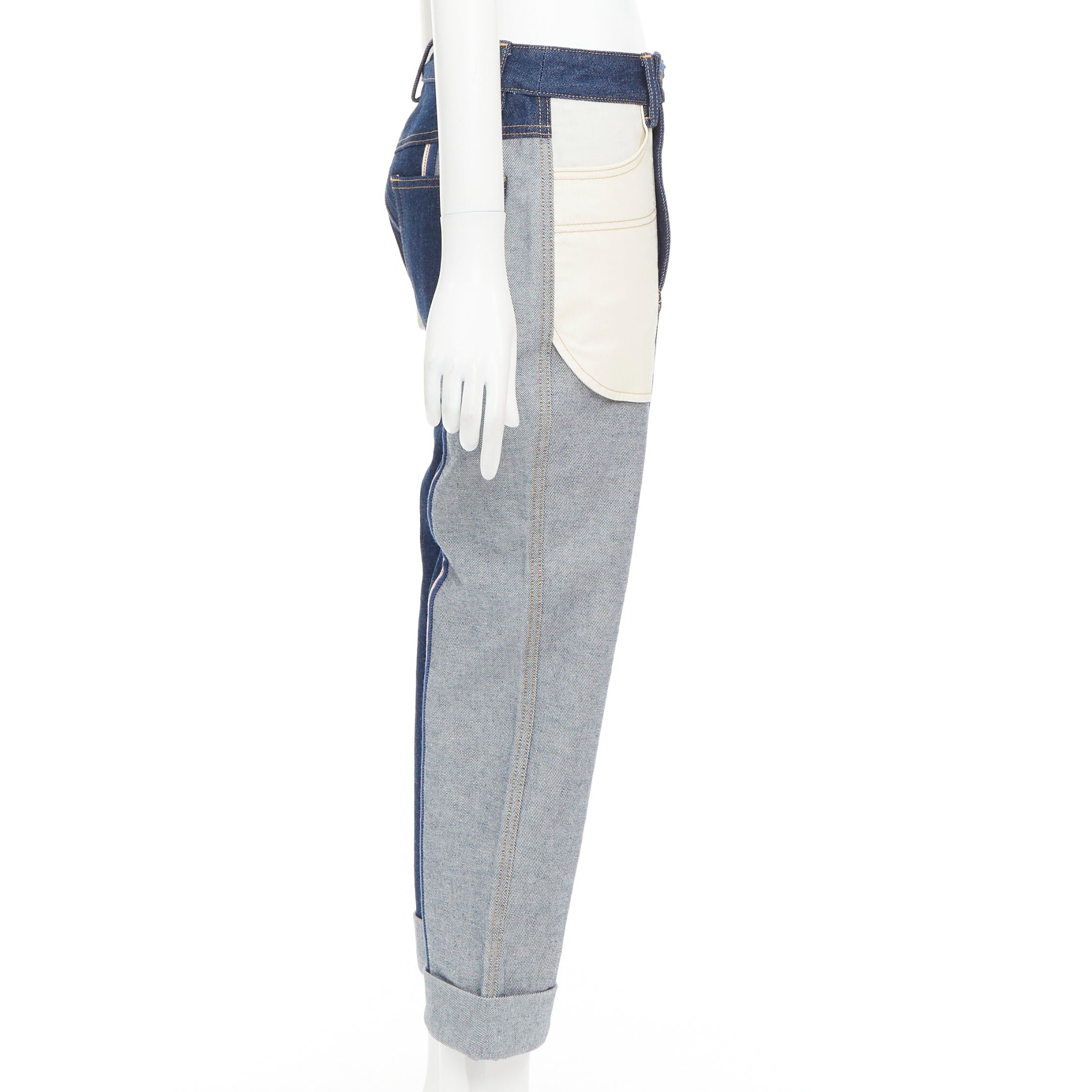 MONSE MONSE dark light blue reversed deconstructed patchwork flare cropped jeans US2 S Size 27" / US 4 / IT 40 - 4 Thumbnail