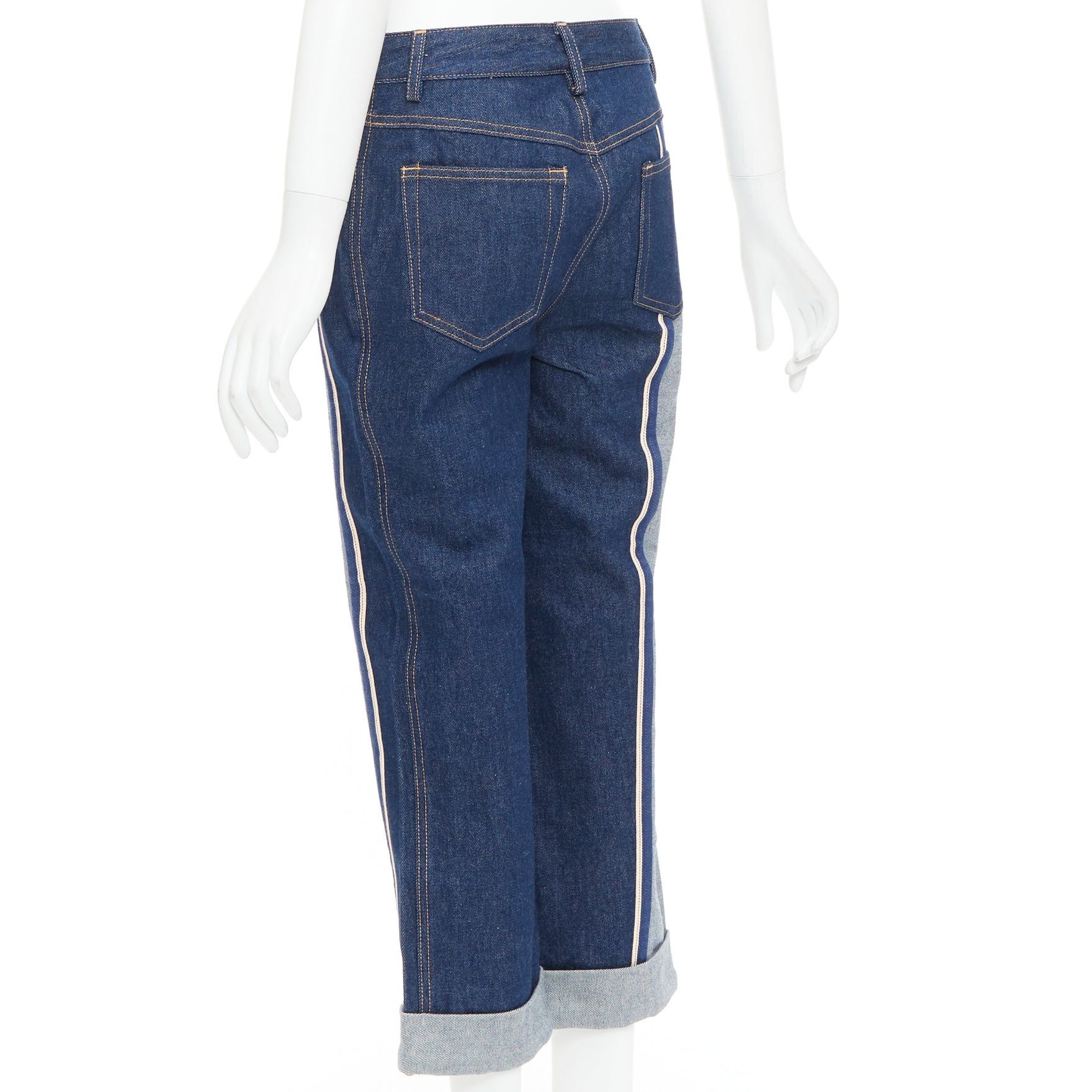 MONSE MONSE dark light blue reversed deconstructed patchwork flare cropped jeans US2 S Size 27" / US 4 / IT 40 - 6 Thumbnail