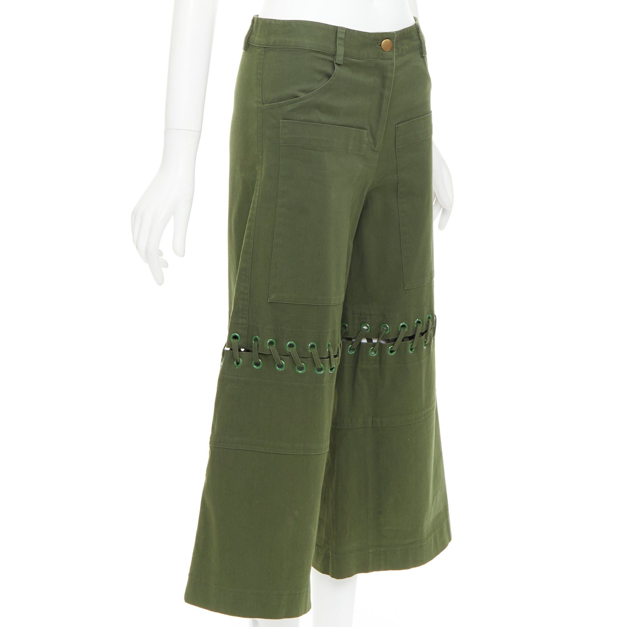 Rosie Assoulin ROSIE ASSOULIN green eyelet lace weaved knee culotte pants US2 S Size 27" / US 4 / IT 40 - 3 Thumbnail