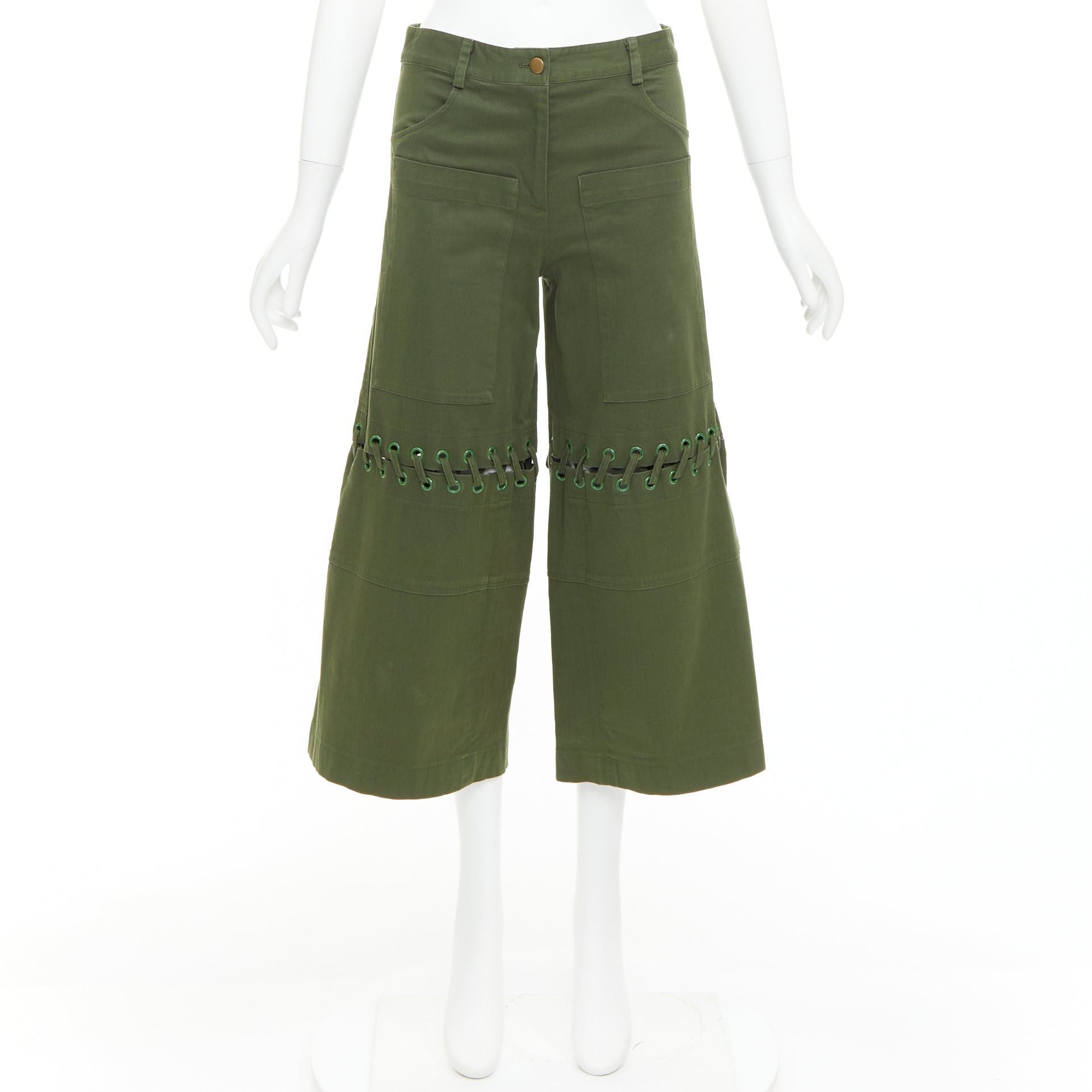 Rosie Assoulin ROSIE ASSOULIN green eyelet lace weaved knee culotte pants US2 S Size 27" / US 4 / IT 40 - 9 Thumbnail