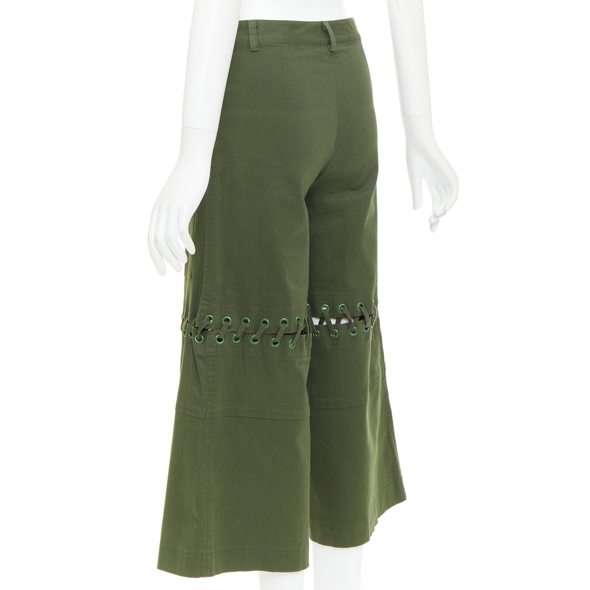 Rosie Assoulin ROSIE ASSOULIN green eyelet lace weaved knee culotte pants US2 S Size 27" / US 4 / IT 40 - 6 Thumbnail
