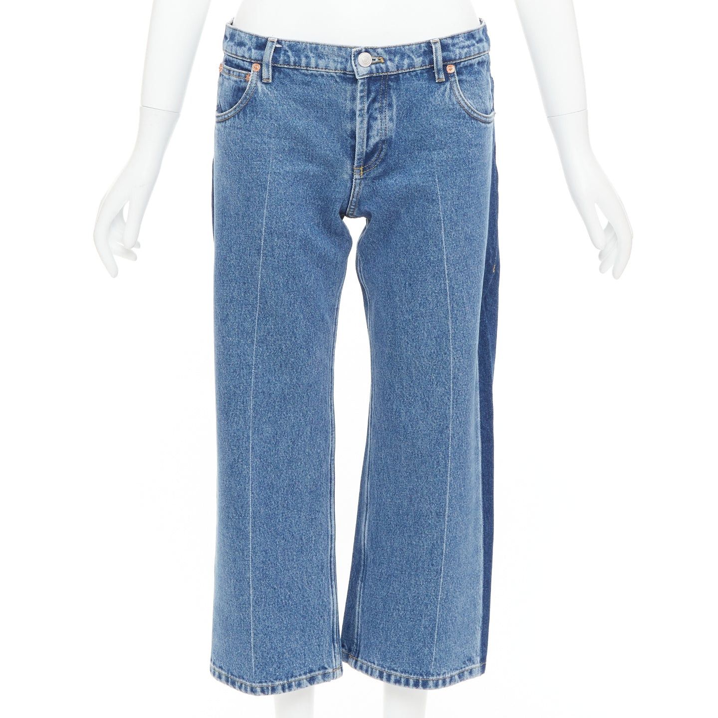 Balenciaga BALENCIAGA blue washed contrast side low waist wide cropped jeans FR36 S Size 27" / US 4 / IT 40 - 3 Thumbnail