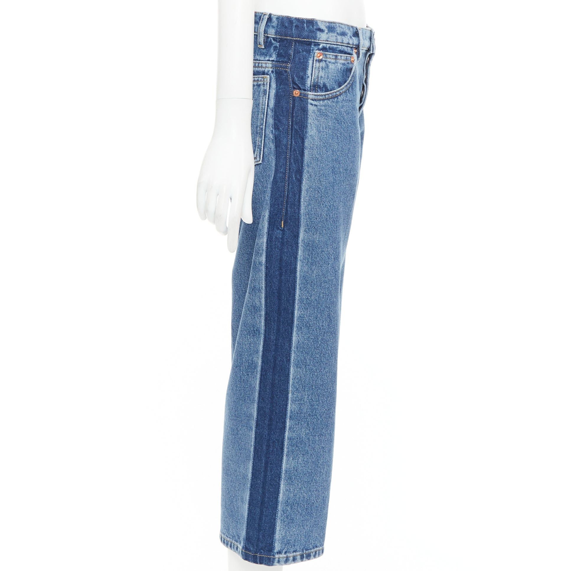 Balenciaga BALENCIAGA blue washed contrast side low waist wide cropped jeans FR36 S Size 27" / US 4 / IT 40 - 4 Thumbnail