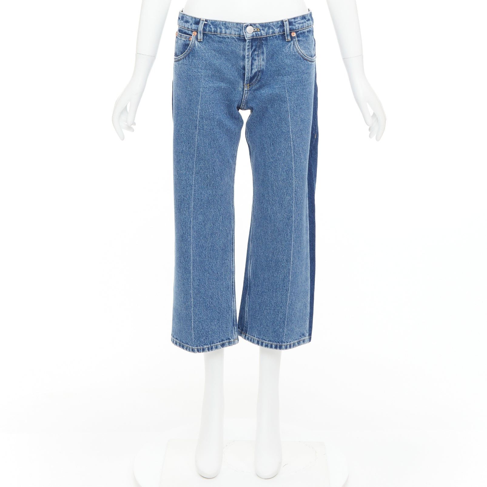 Balenciaga BALENCIAGA blue washed contrast side low waist wide cropped jeans FR36 S Size 27" / US 4 / IT 40 - 9 Thumbnail