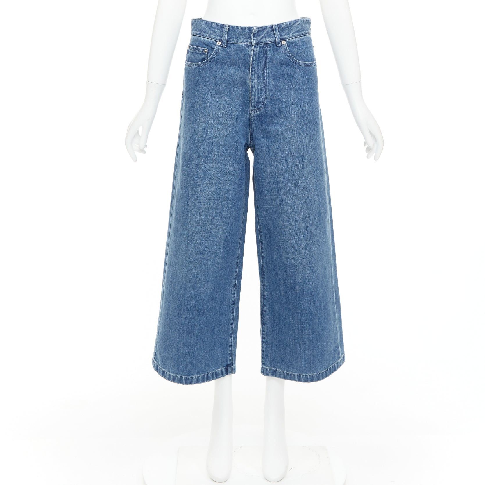 Dior CHRISTIAN DIOR blue washed darted pockets wide mid waist cropped jeans Size 28" / US 6 / IT 42 - 9 Thumbnail