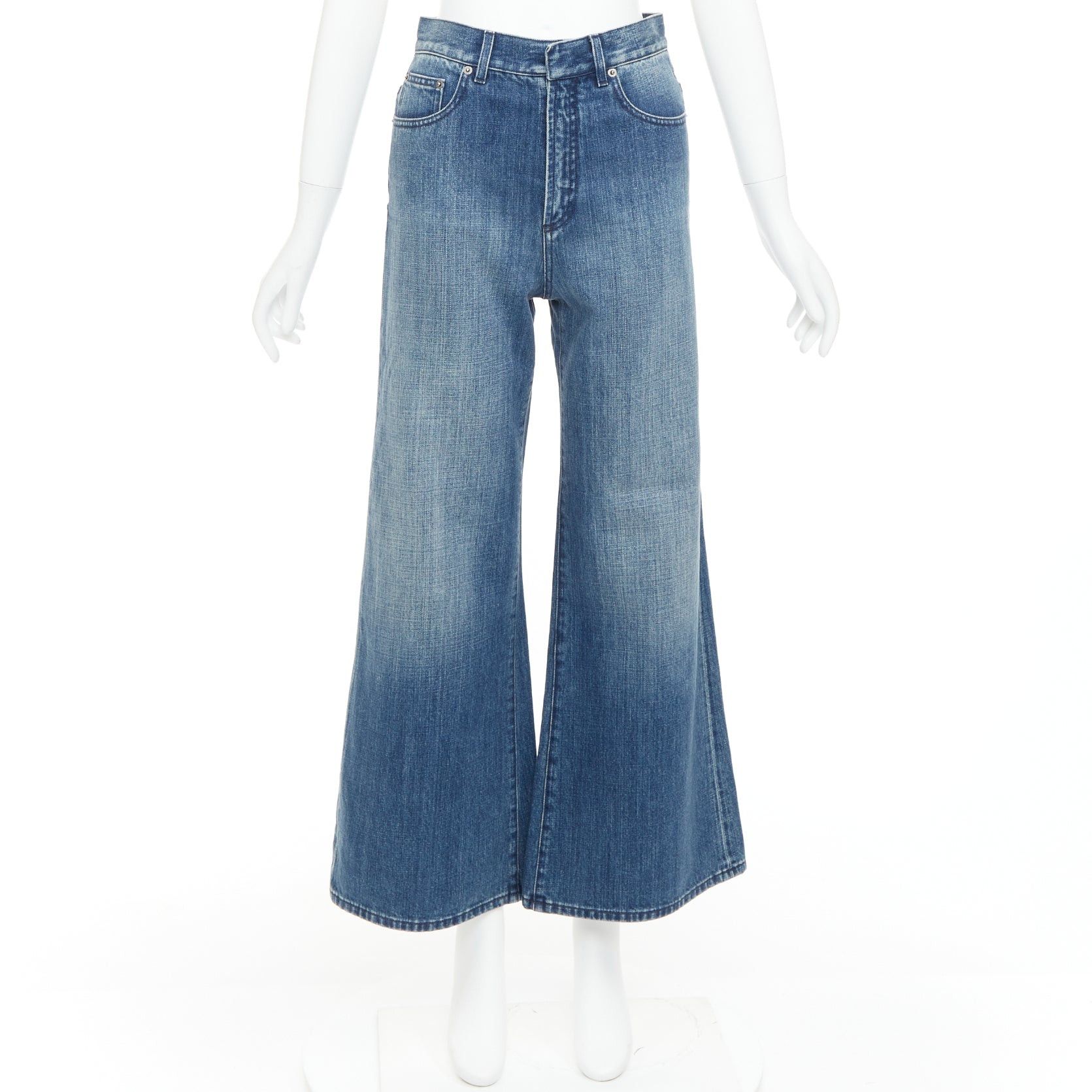 Dior CHRISTIAN DIOR dark blue washed darted pockets wide cropped jeans FR36 S Size 27" / US 4 / IT 40 - 9 Thumbnail