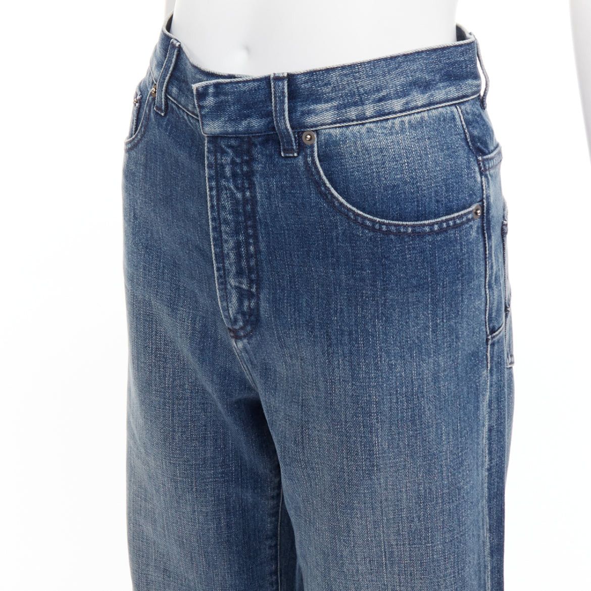 Dior CHRISTIAN DIOR dark blue washed darted pockets wide cropped jeans FR36 S Size 27" / US 4 / IT 40 - 7 Thumbnail