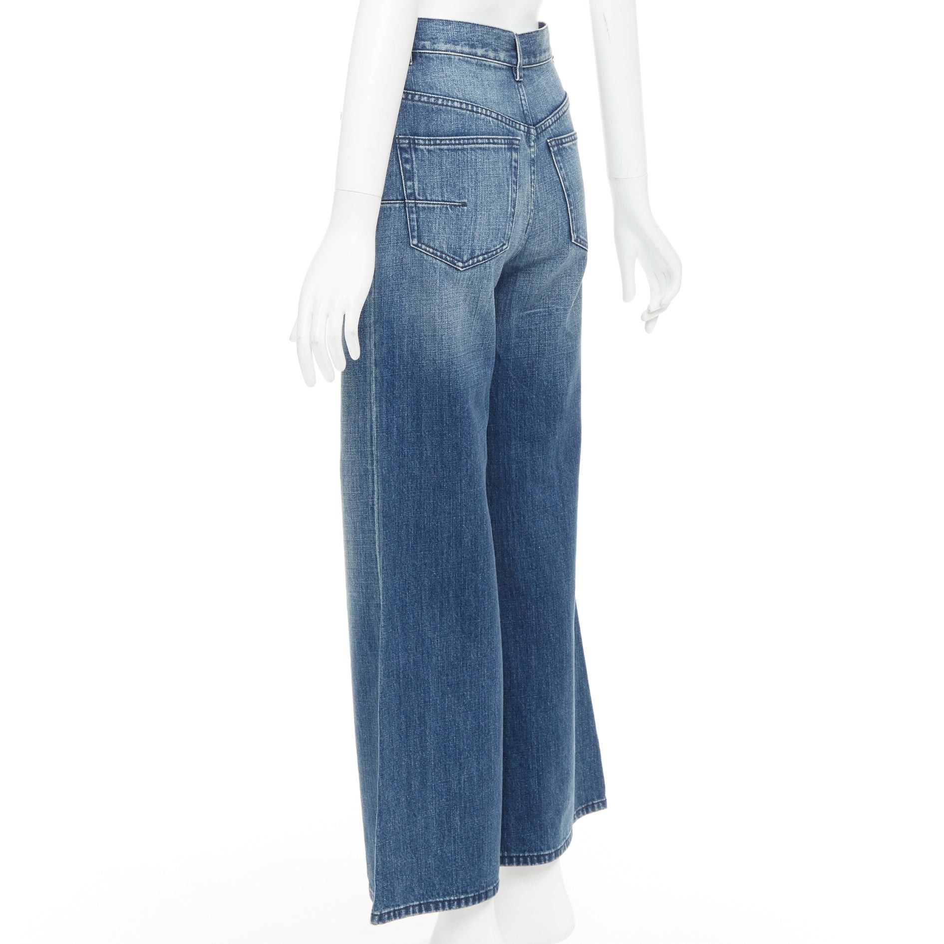 Dior CHRISTIAN DIOR dark blue washed darted pockets wide cropped jeans FR36 S Size 27" / US 4 / IT 40 - 6 Thumbnail