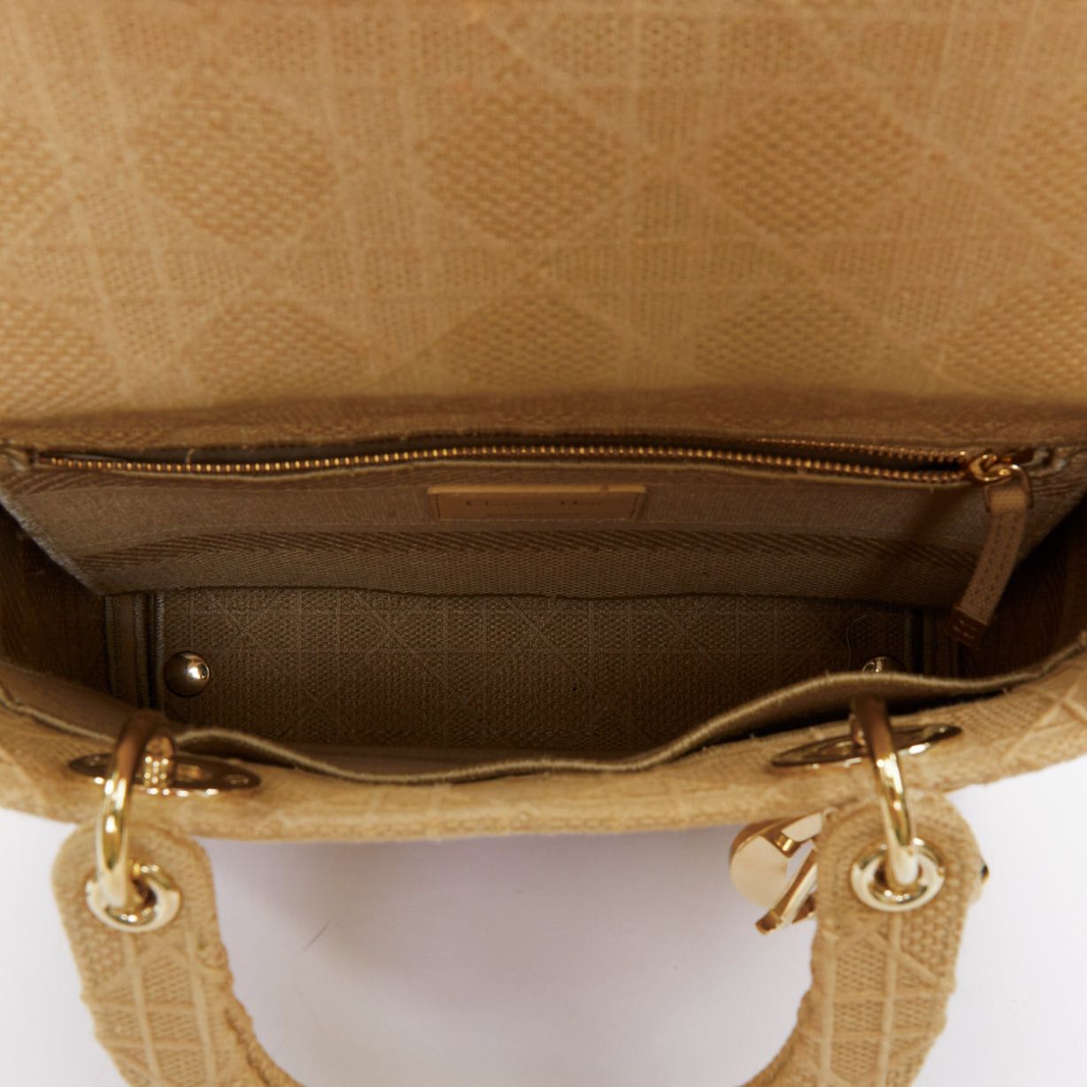 Dior CHRISTIAN DIOR Lady D-Lite Medium Cannage beige canvas CD charm top handle bag Size ONE SIZE - 9 Thumbnail