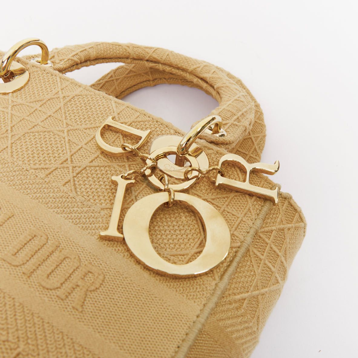 Dior CHRISTIAN DIOR Lady D-Lite Medium Cannage beige canvas CD charm top handle bag Size ONE SIZE - 7 Thumbnail