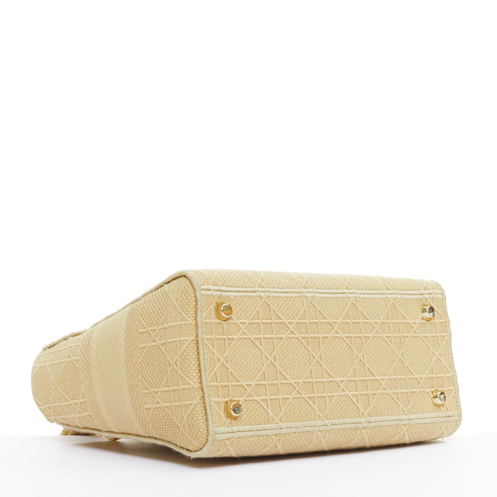 Dior CHRISTIAN DIOR Lady D-Lite Medium Cannage beige canvas CD charm top handle bag Size ONE SIZE - 6 Thumbnail