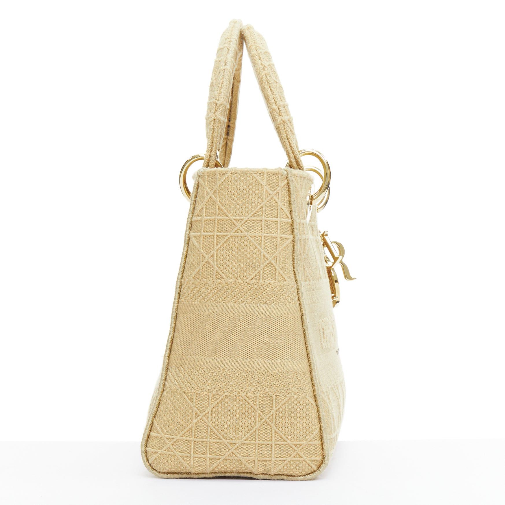 Dior CHRISTIAN DIOR Lady D-Lite Medium Cannage beige canvas CD charm top handle bag Size ONE SIZE - 4 Thumbnail