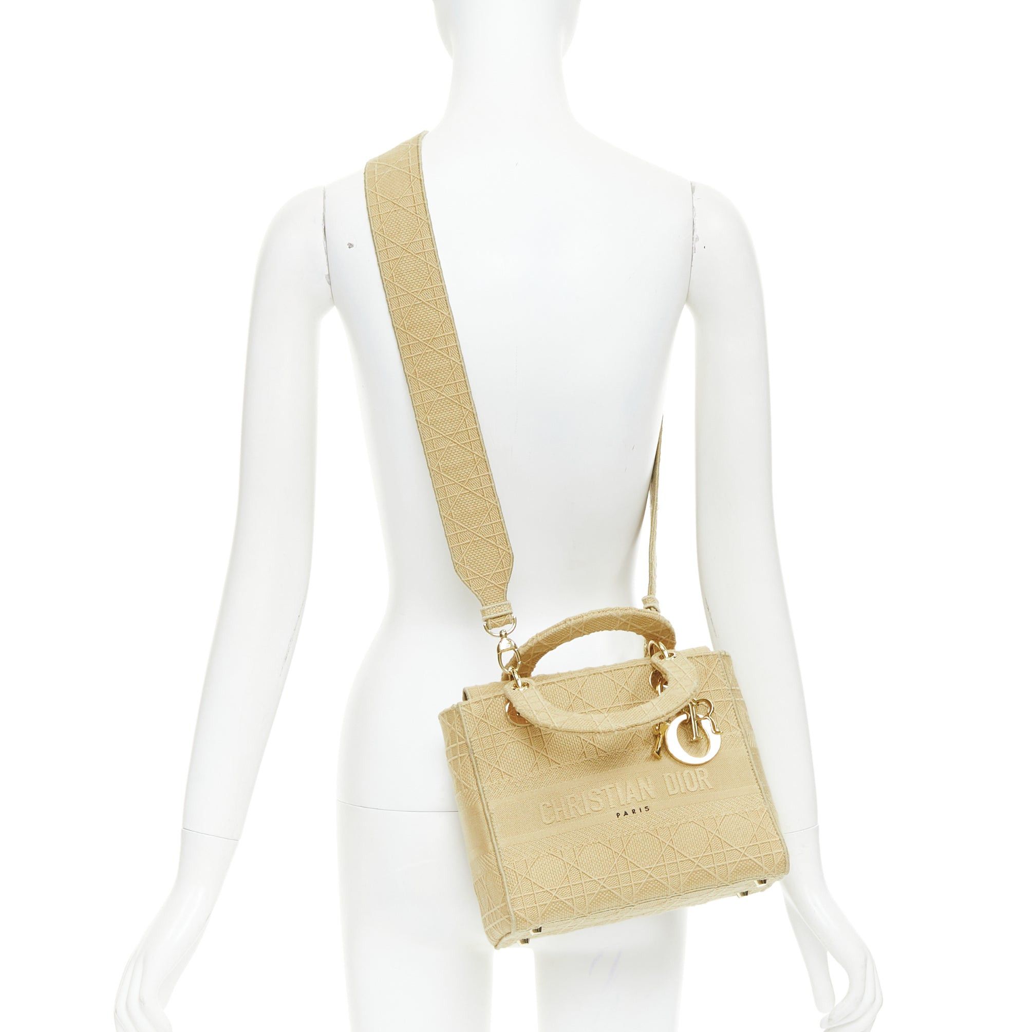 Dior CHRISTIAN DIOR Lady D-Lite Medium Cannage beige canvas CD charm top handle bag Size ONE SIZE - 2 Thumbnail