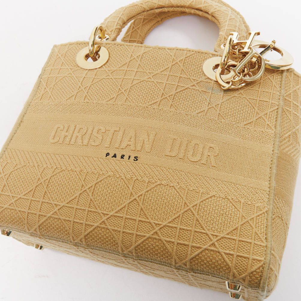 Dior CHRISTIAN DIOR Lady D-Lite Medium Cannage beige canvas CD charm top handle bag Size ONE SIZE - 8 Thumbnail