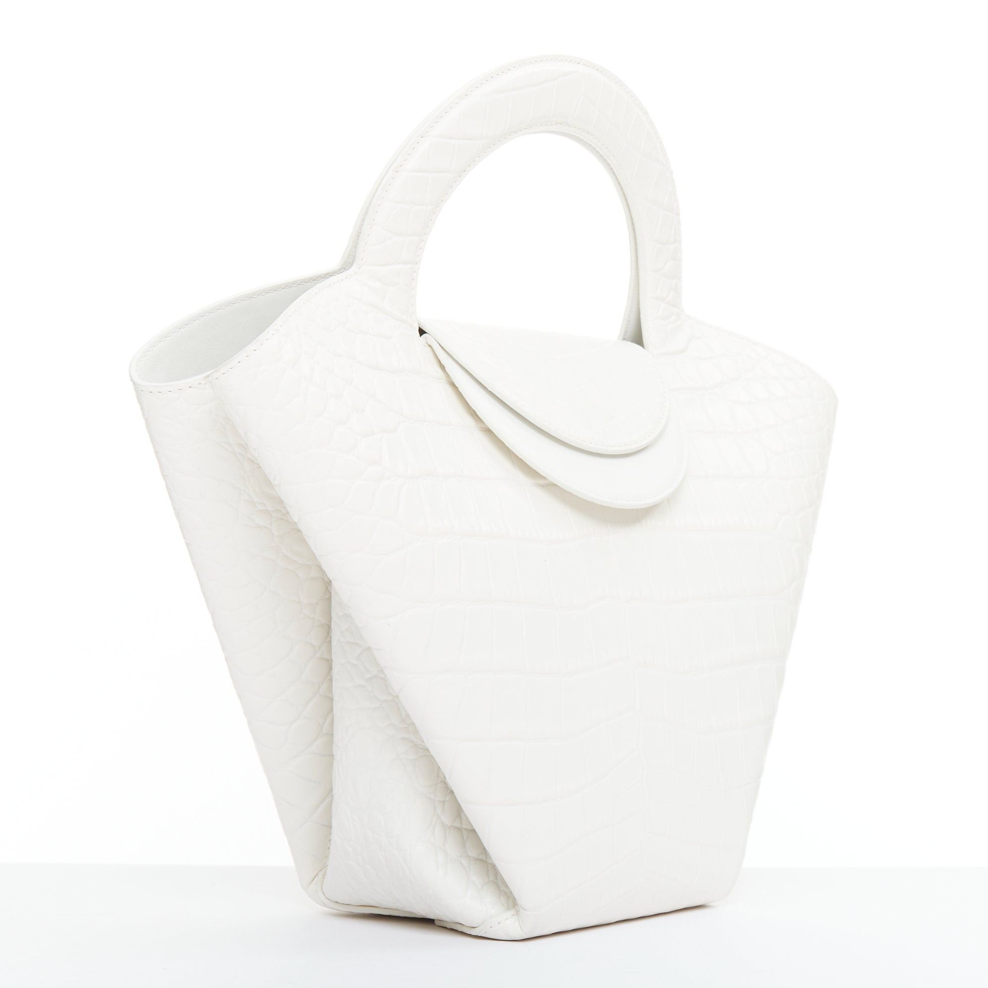 Bottega Veneta BOTTEGA VENETA white embossed scaled leather top handle tote bag Size ONE SIZE - 3 Thumbnail