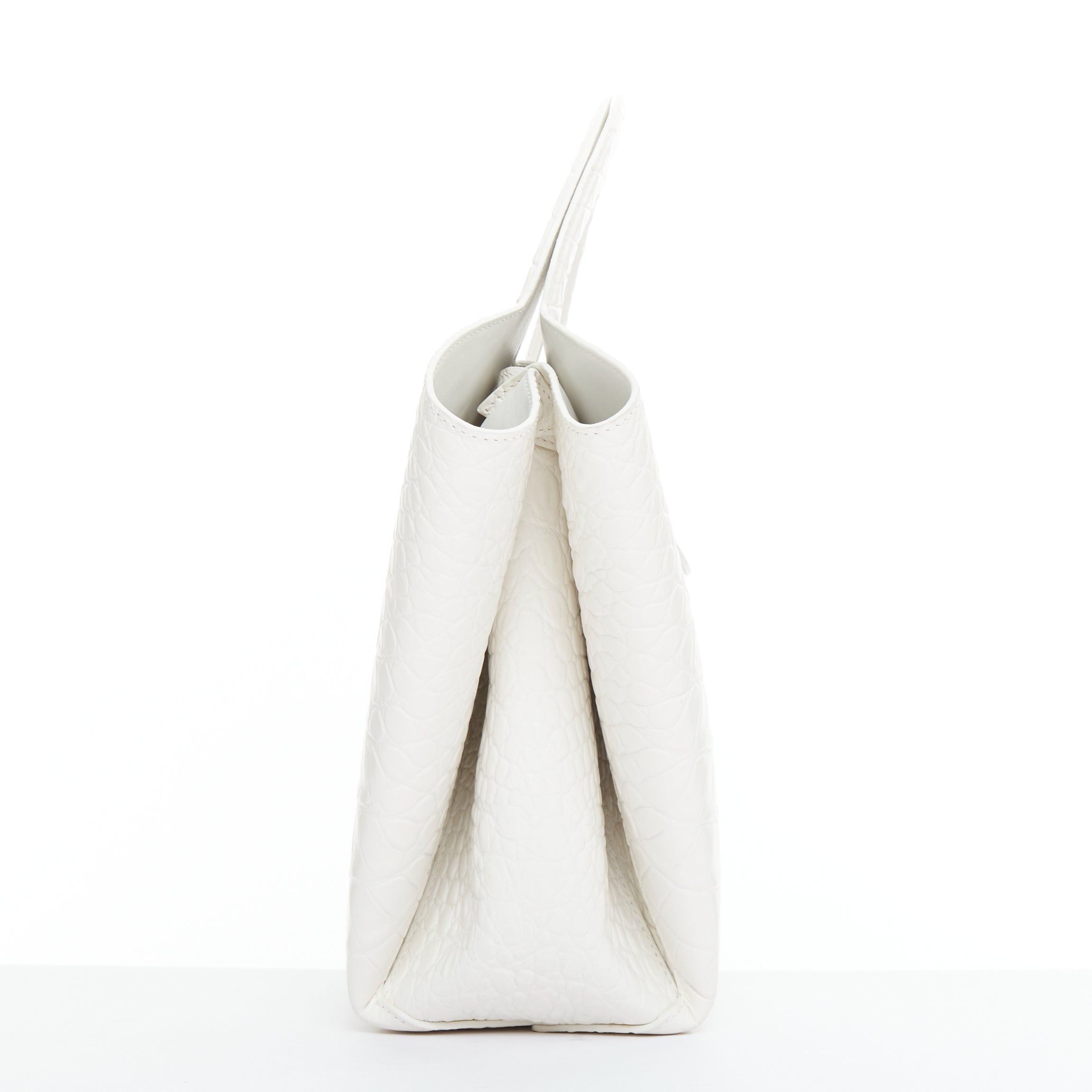 Bottega Veneta BOTTEGA VENETA white embossed scaled leather top handle tote bag Size ONE SIZE - 4 Thumbnail