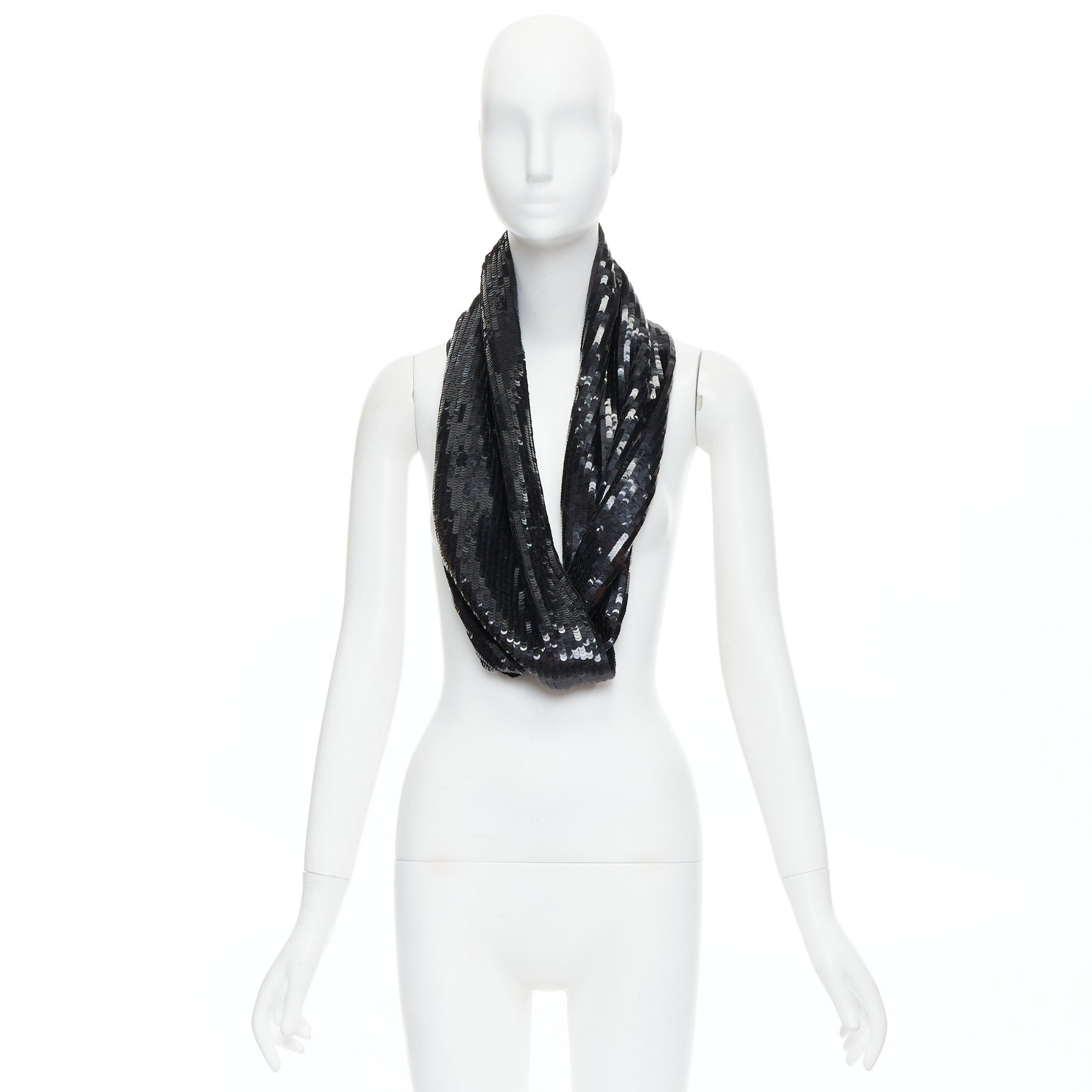 MONSE MONSE 100% silk black sequinned wrap around infinity circle scarf Size ONE SIZE - 9 Thumbnail