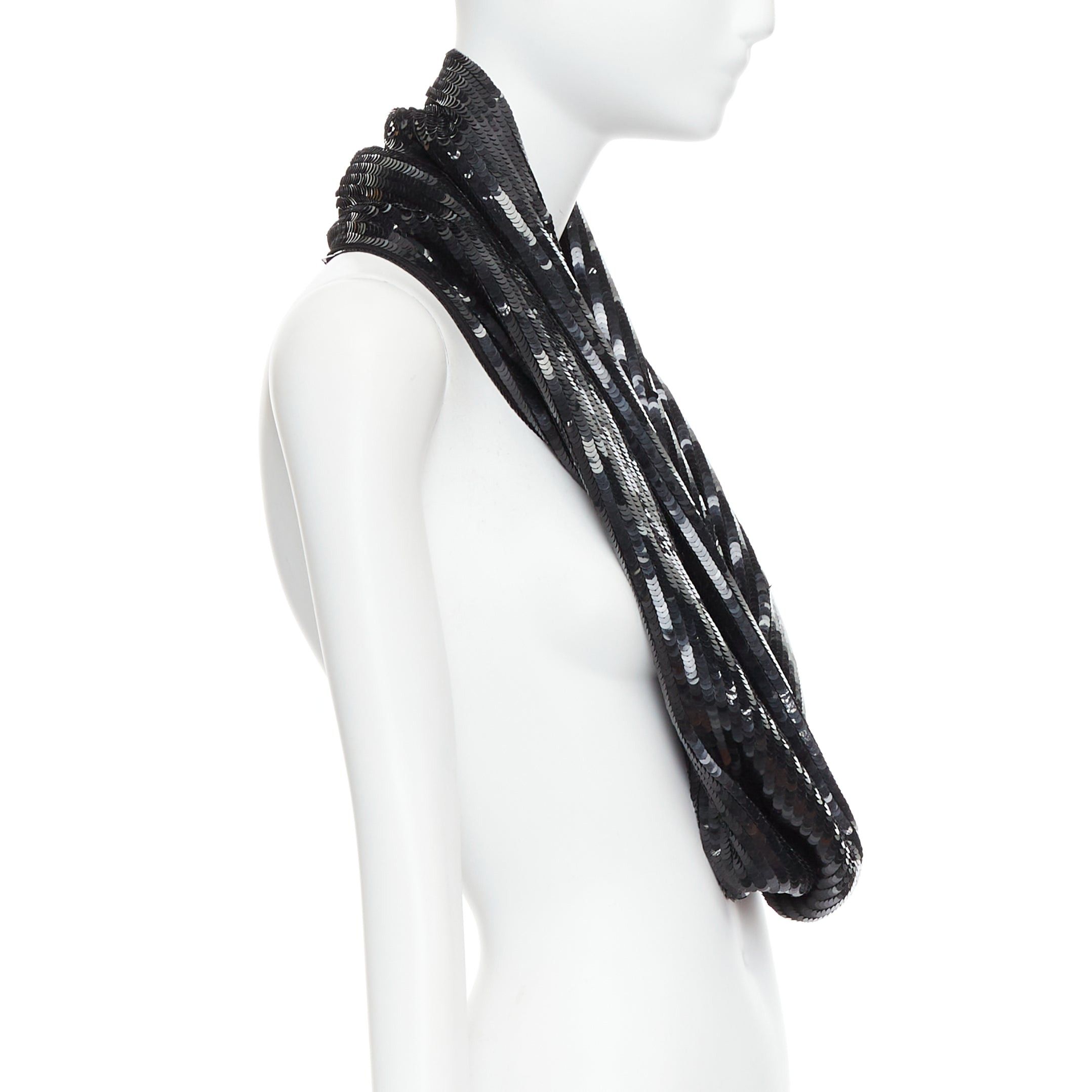 MONSE MONSE 100% silk black sequinned wrap around infinity circle scarf Size ONE SIZE - 4 Thumbnail